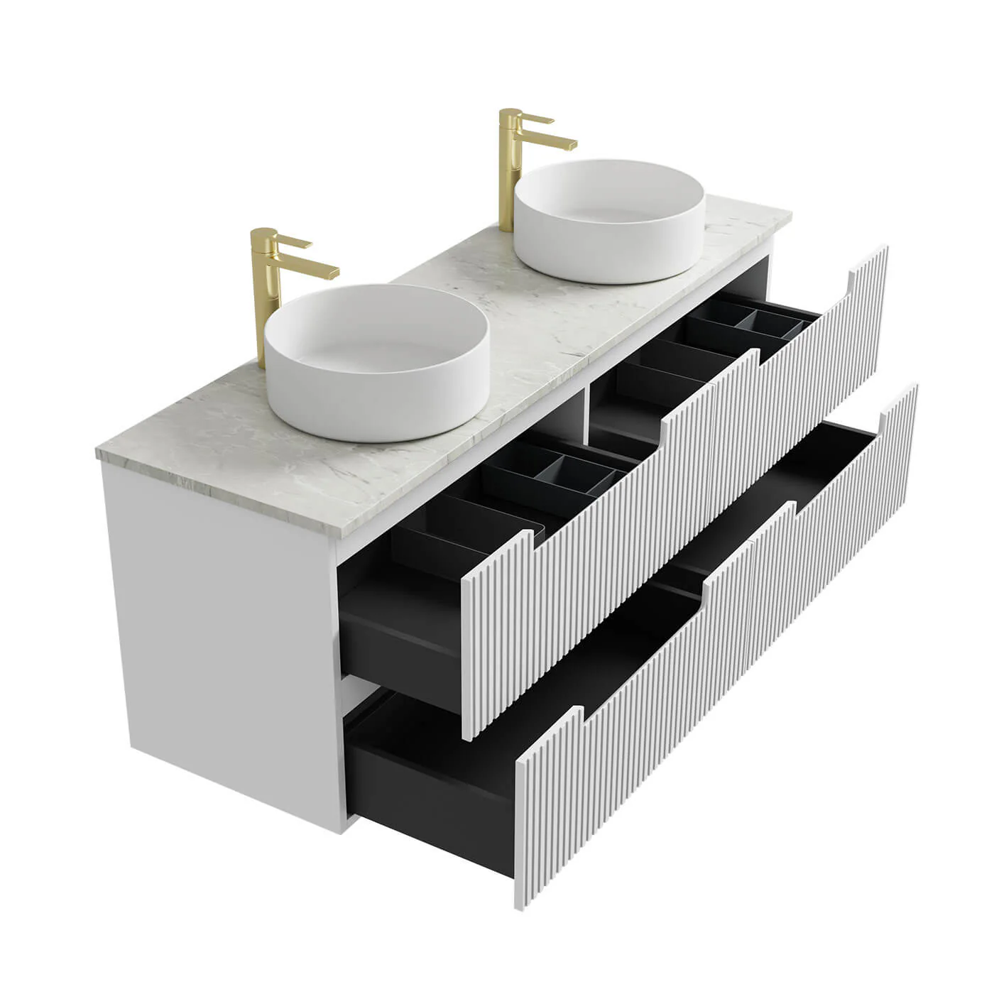 Neva Fluted Matte White Wall Hung Vanity - Image 6