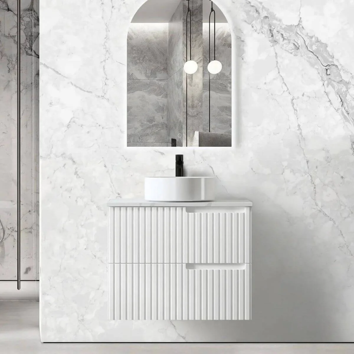 Noosa Fluted Matte White Wall Hung Vanity - Image 3