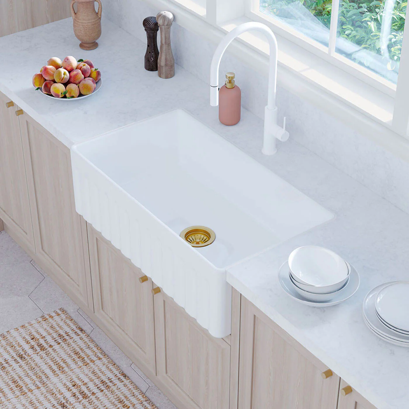 Olivia Large Single Butler Farmhouse Sink 840x460x255mm - Image 3