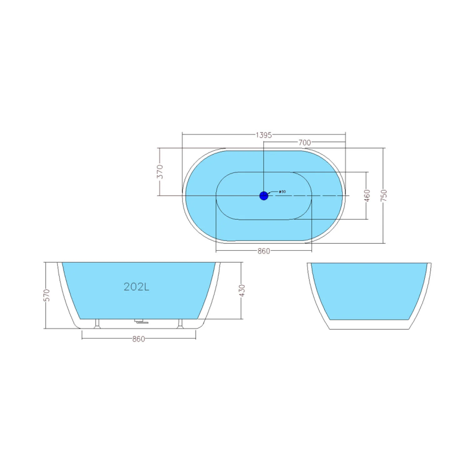 Olivia Oval Shape Freestanding Bathtub - Image 5