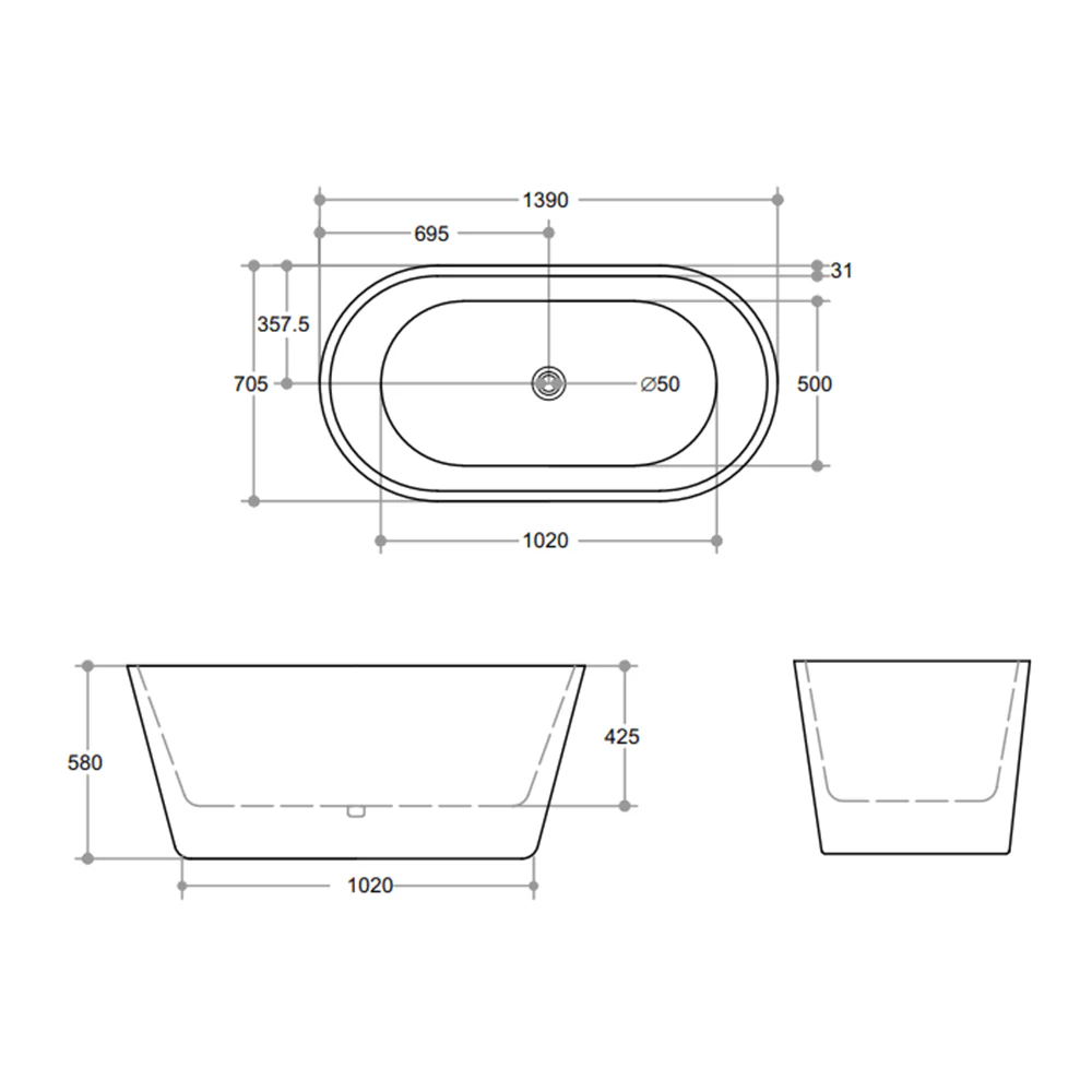 Opal Freestanding Oval Shaped Bathtub - Image 5
