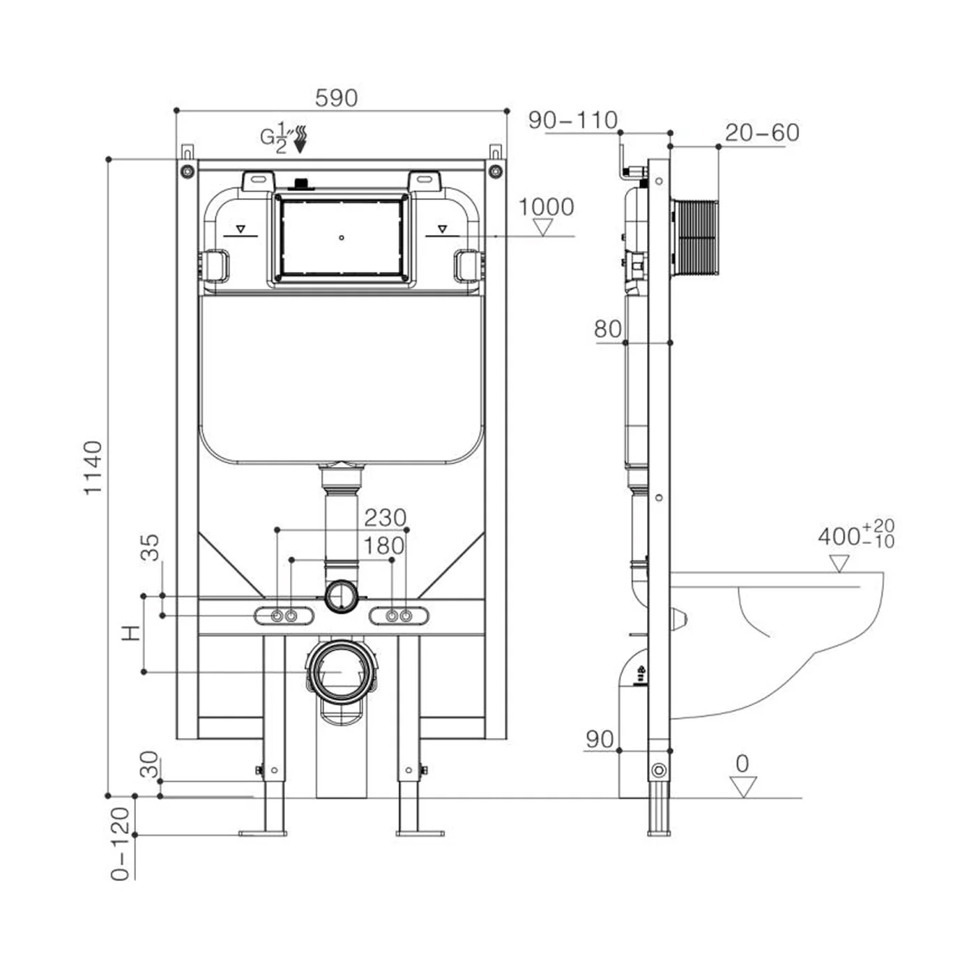 Parma Wall Hung Rimless Toilet R&T Cistern Package - Image 4