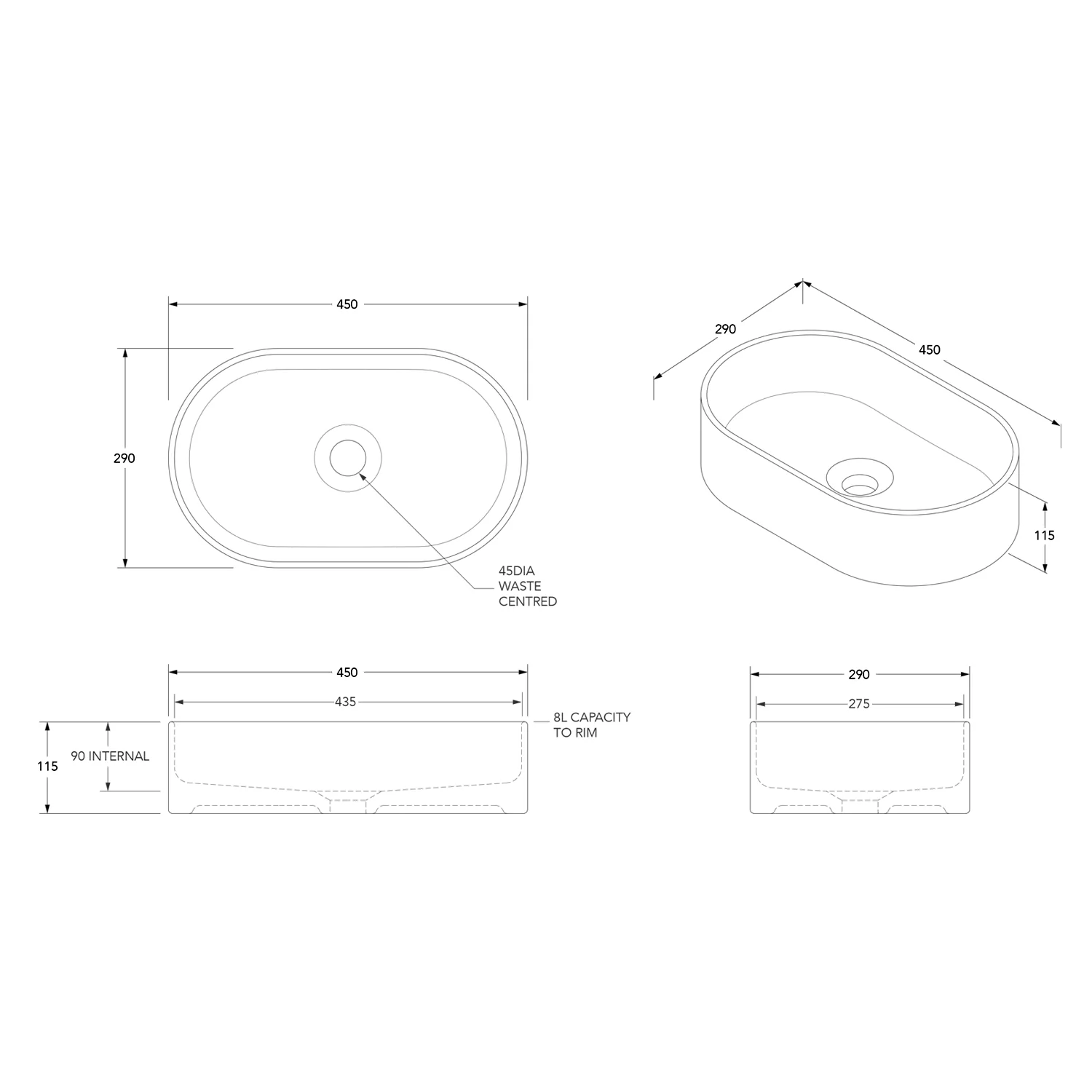 Patty Oval Ceramic Basin 450x290mm - Image 3