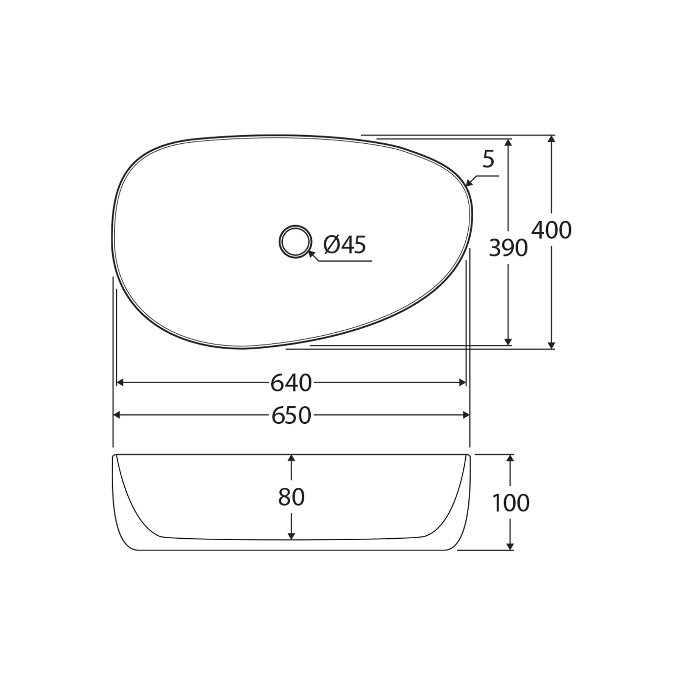 Pebble Large Above Counter Basin 650x400mm - Image 6