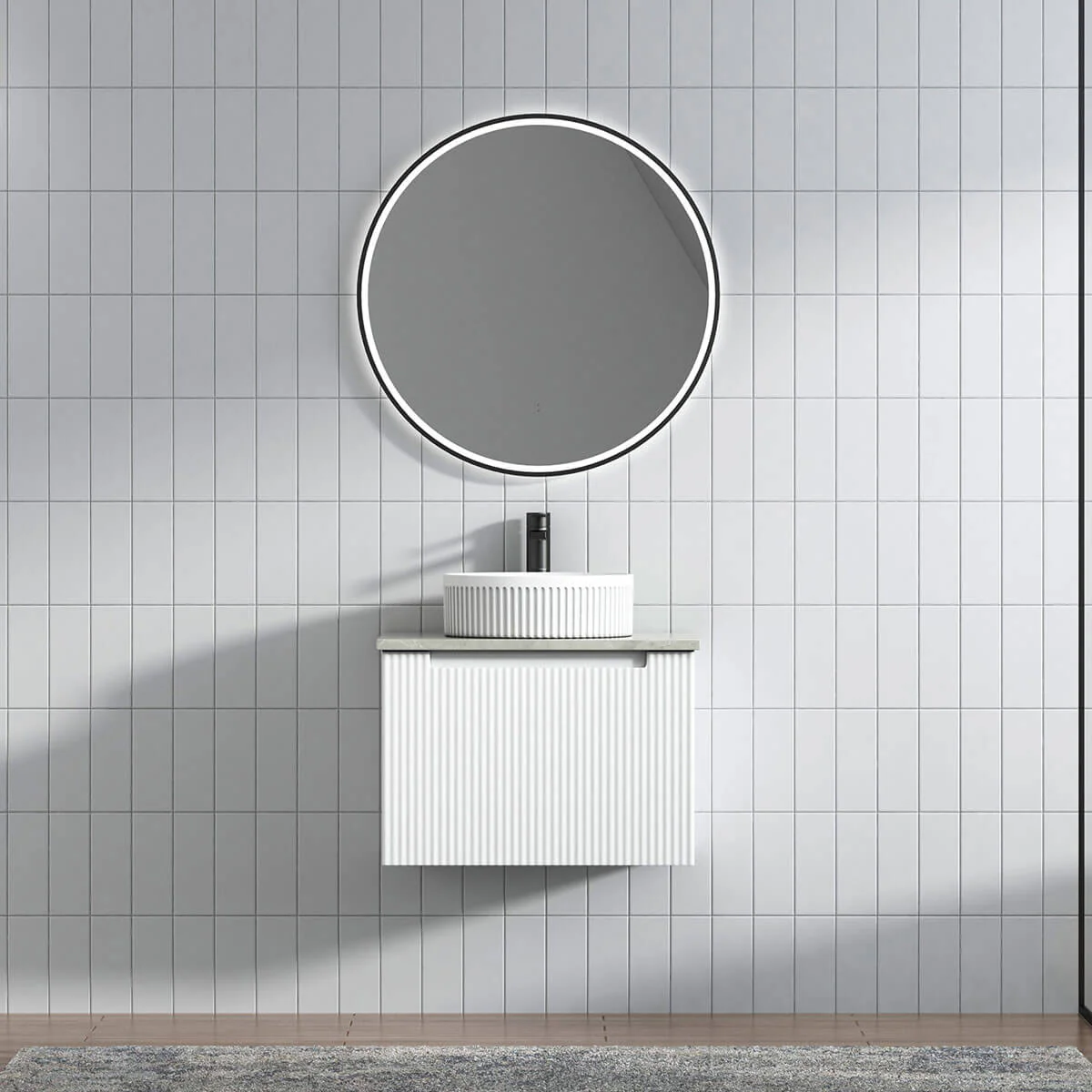 Perla Ribbed White Wall Hung Vanity - Image 2