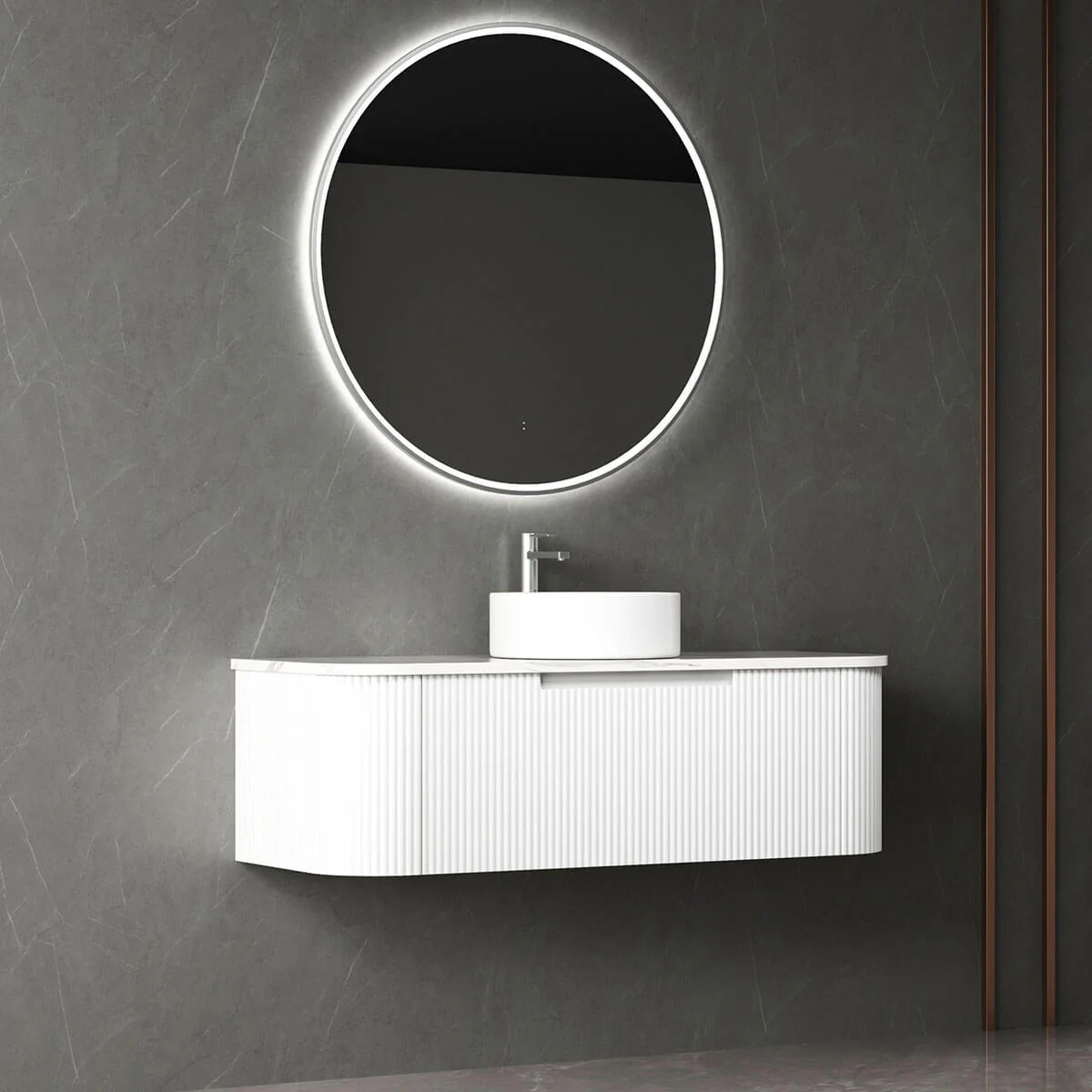 Petra Ribbed White Curved Wall Hung Vanity - Image 4