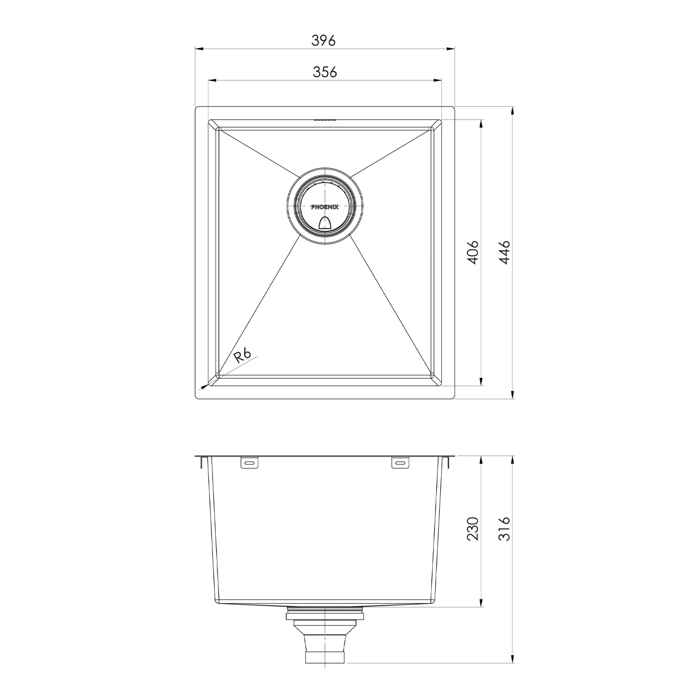 Phoenix 4000 Single Bowl Sink 396x446x230mm - Image 3