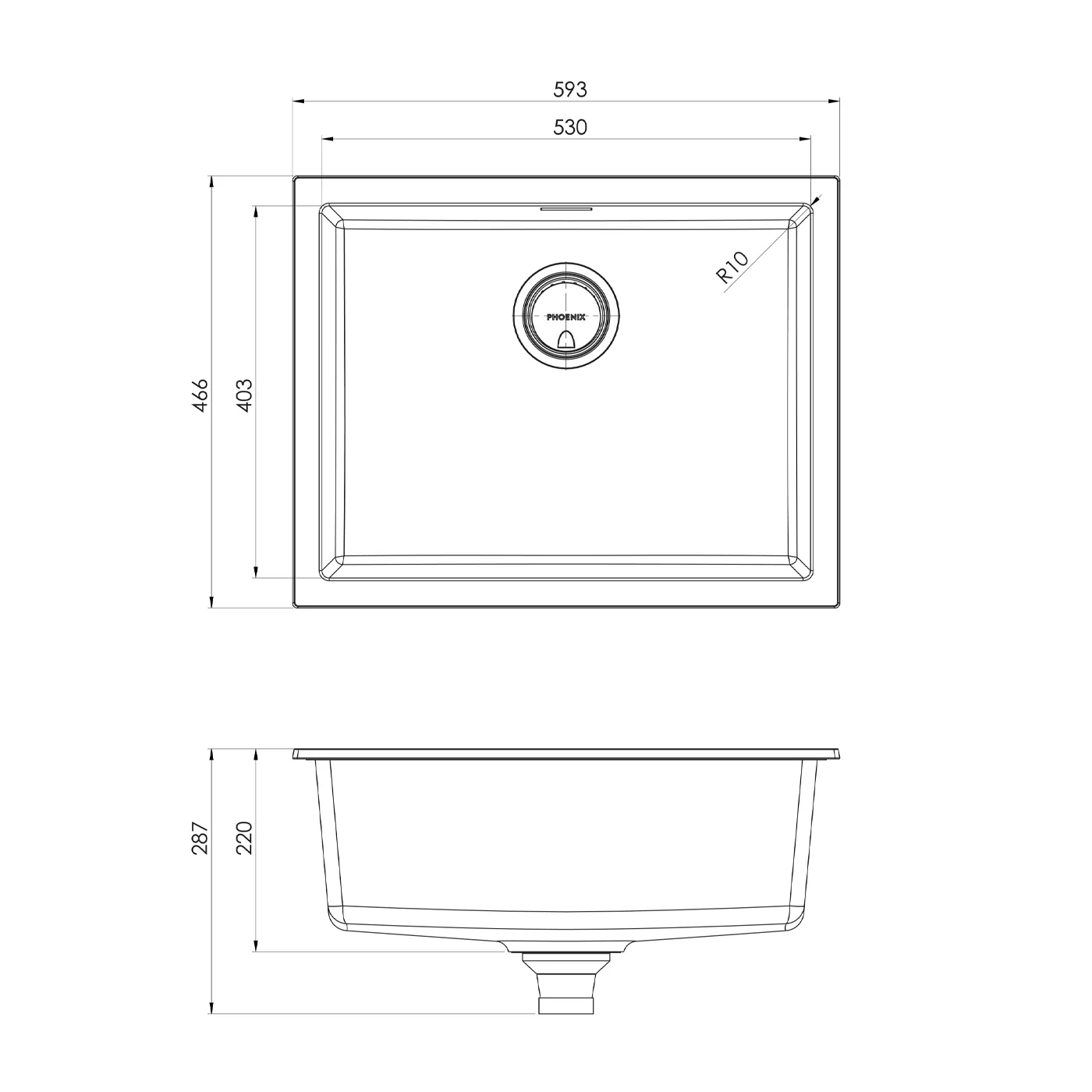 Phoenix 5000 Single Bowl Sink 593x466x220mm - Image 3