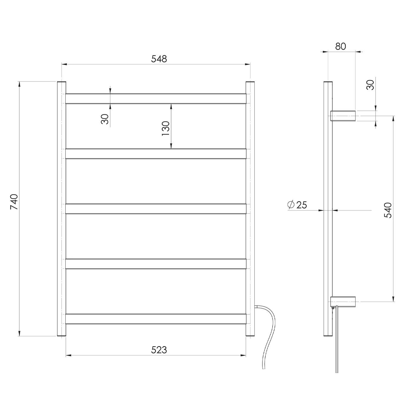 Phoenix Five Bar Heated Towel Ladder 550x740mm - Image 6