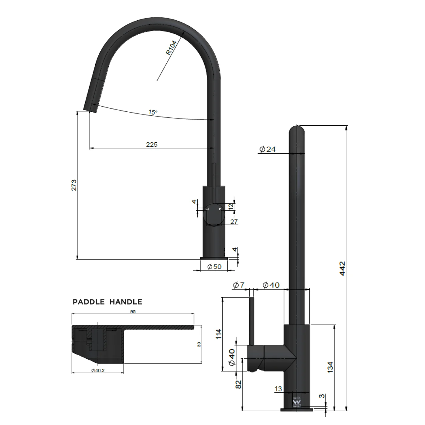 Piccola Paddle Handle Pull Out Sink Mixer - Image 8
