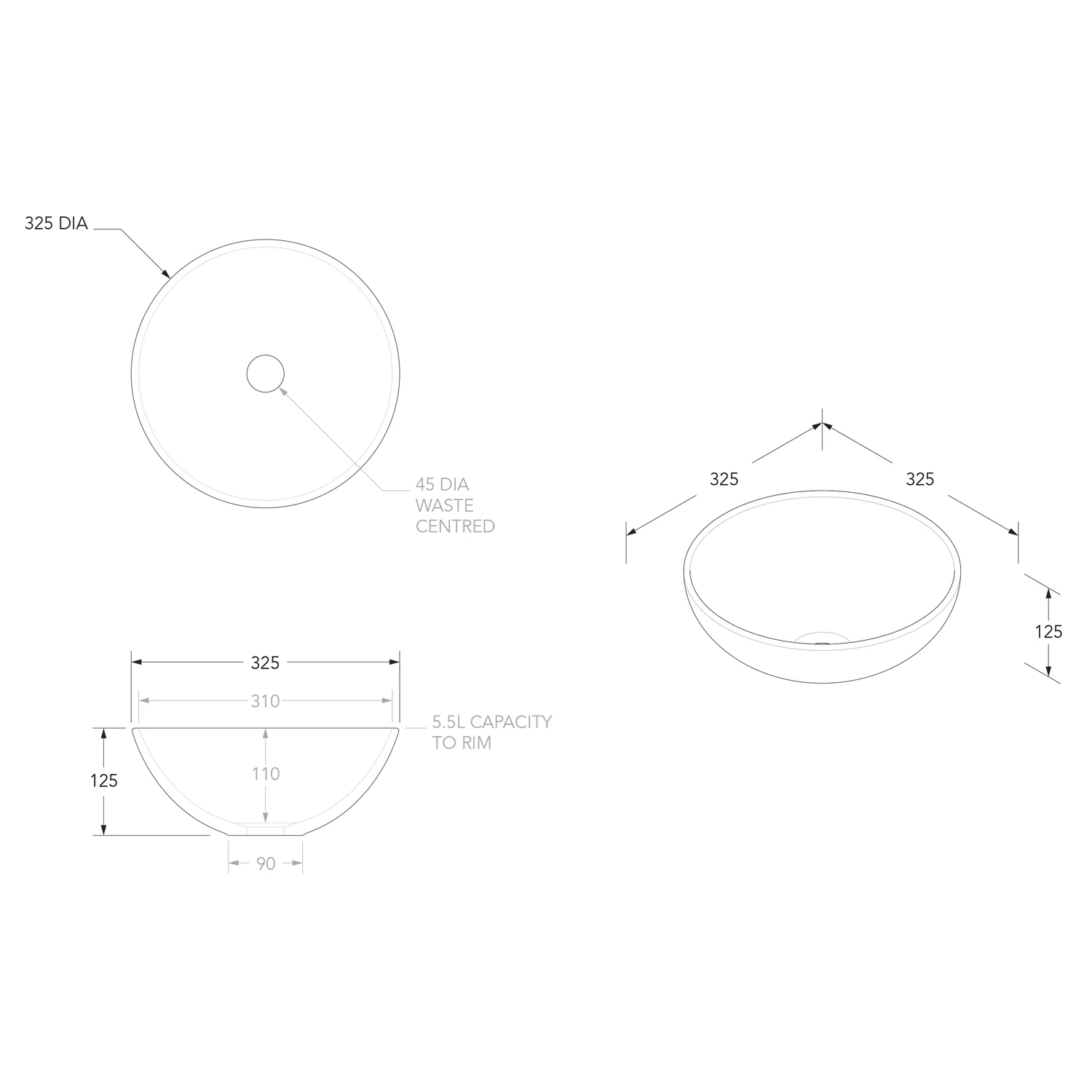 Pluto Round Ceramic Basin 325mm - Image 4