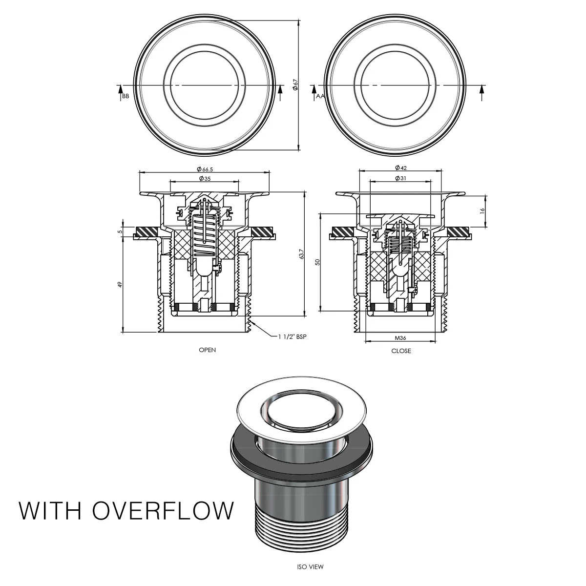 Pop Down Pull Out Bath Waste 40mm - Image 10