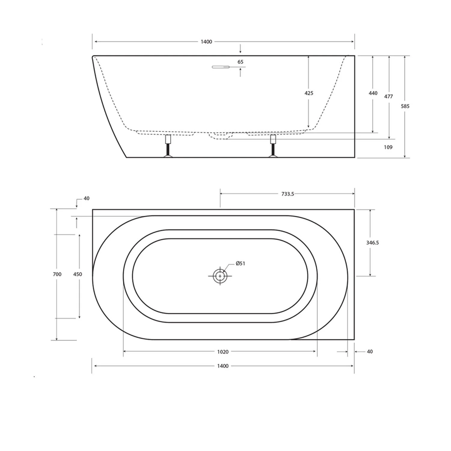 Positano Overflow Curved Corner Bathtub - Image 5