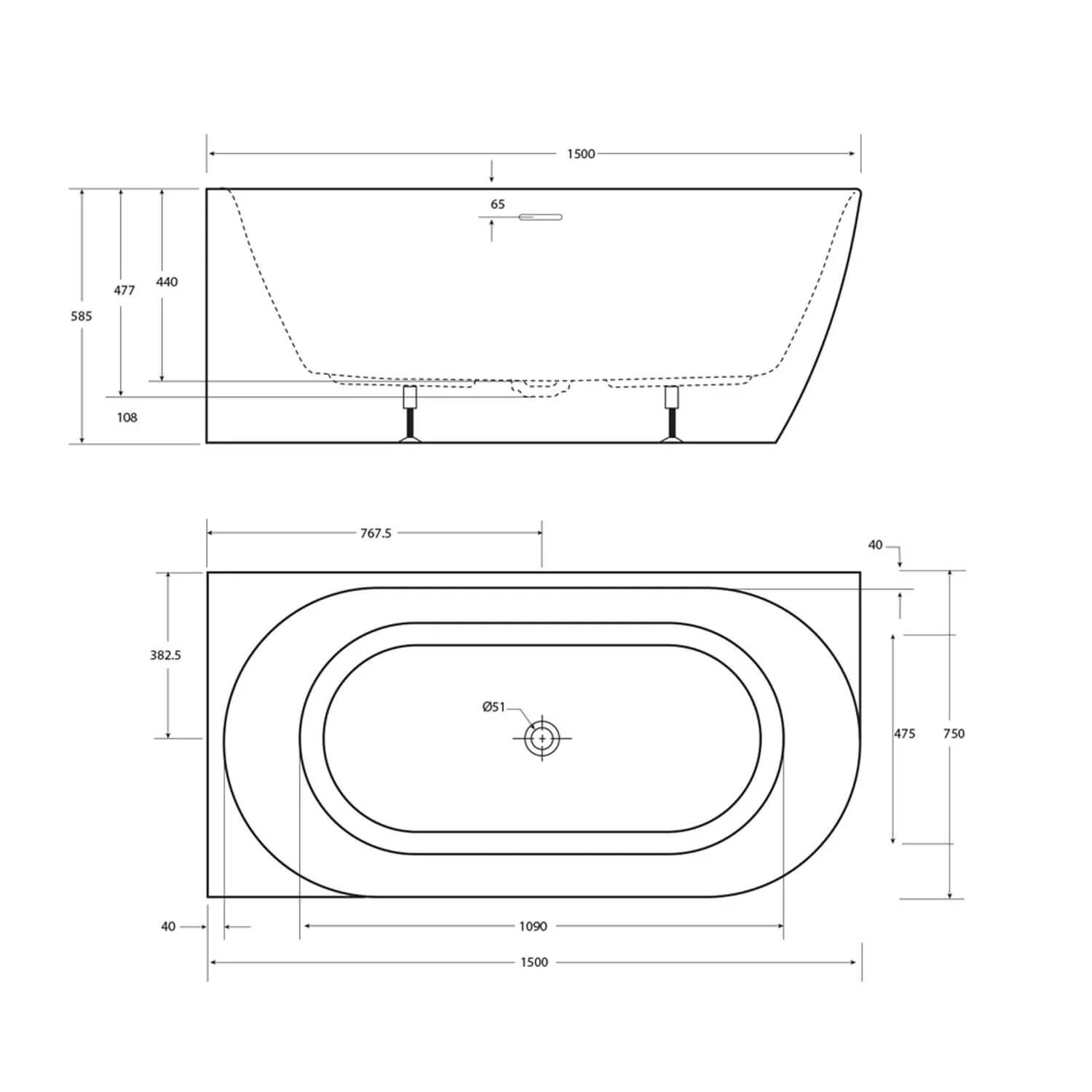 Positano Overflow Curved Corner Bathtub - Image 6