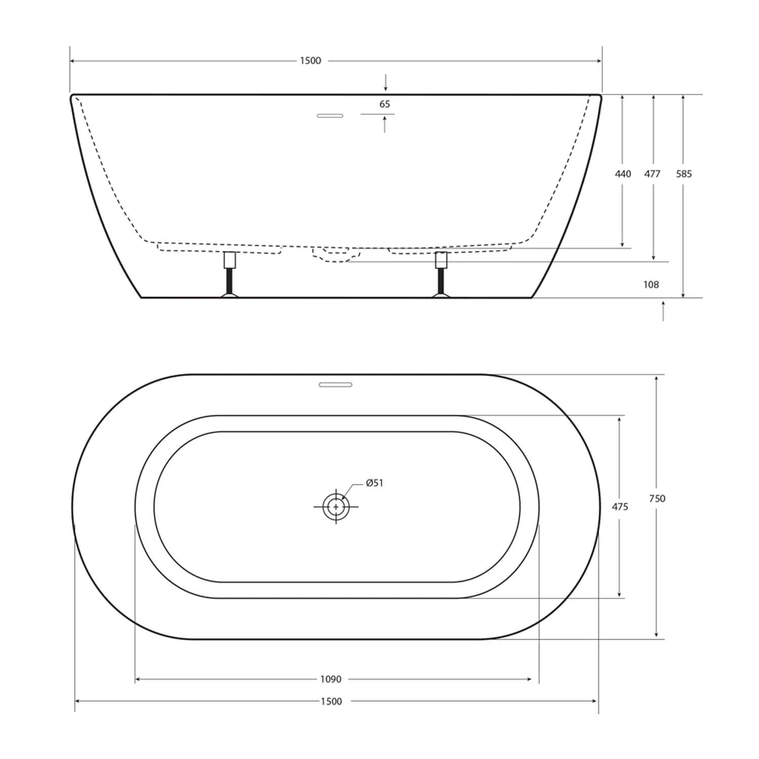 Positano Overflow Curved Freestanding Oval Bathtub - Image 3