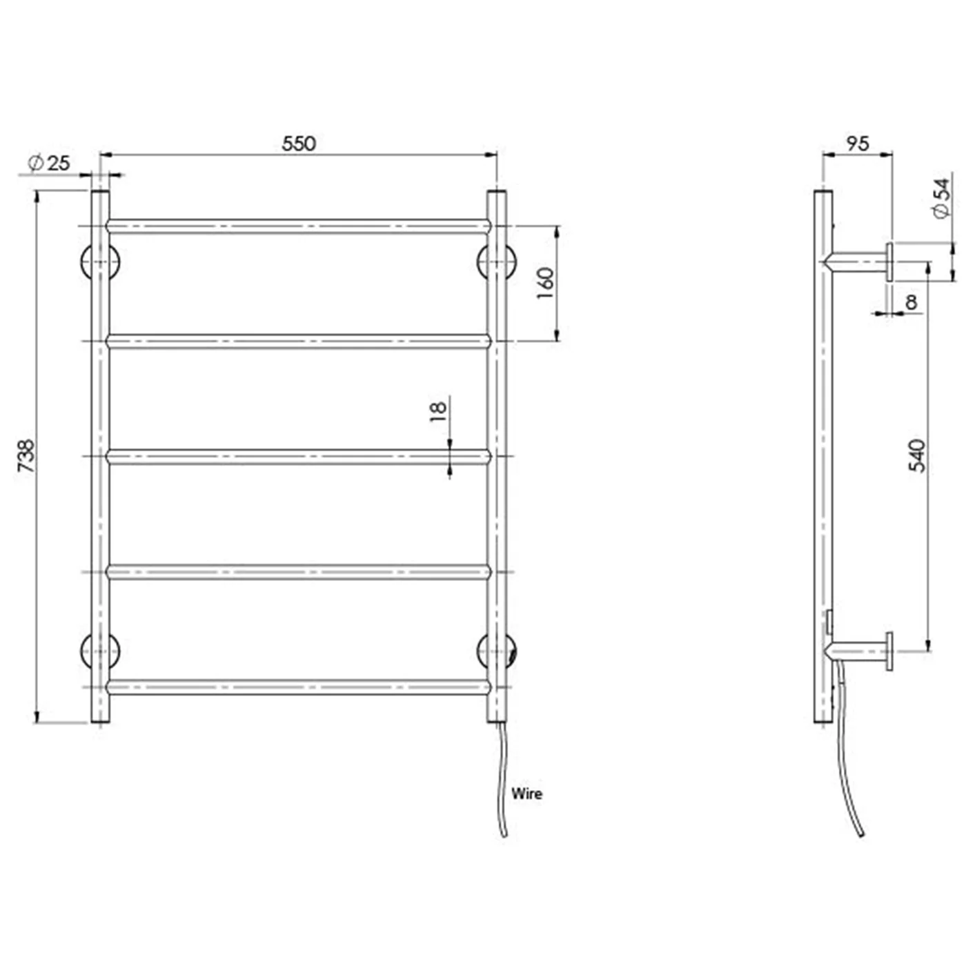 Radii Heated Towel Ladder 550x740mm - Image 6