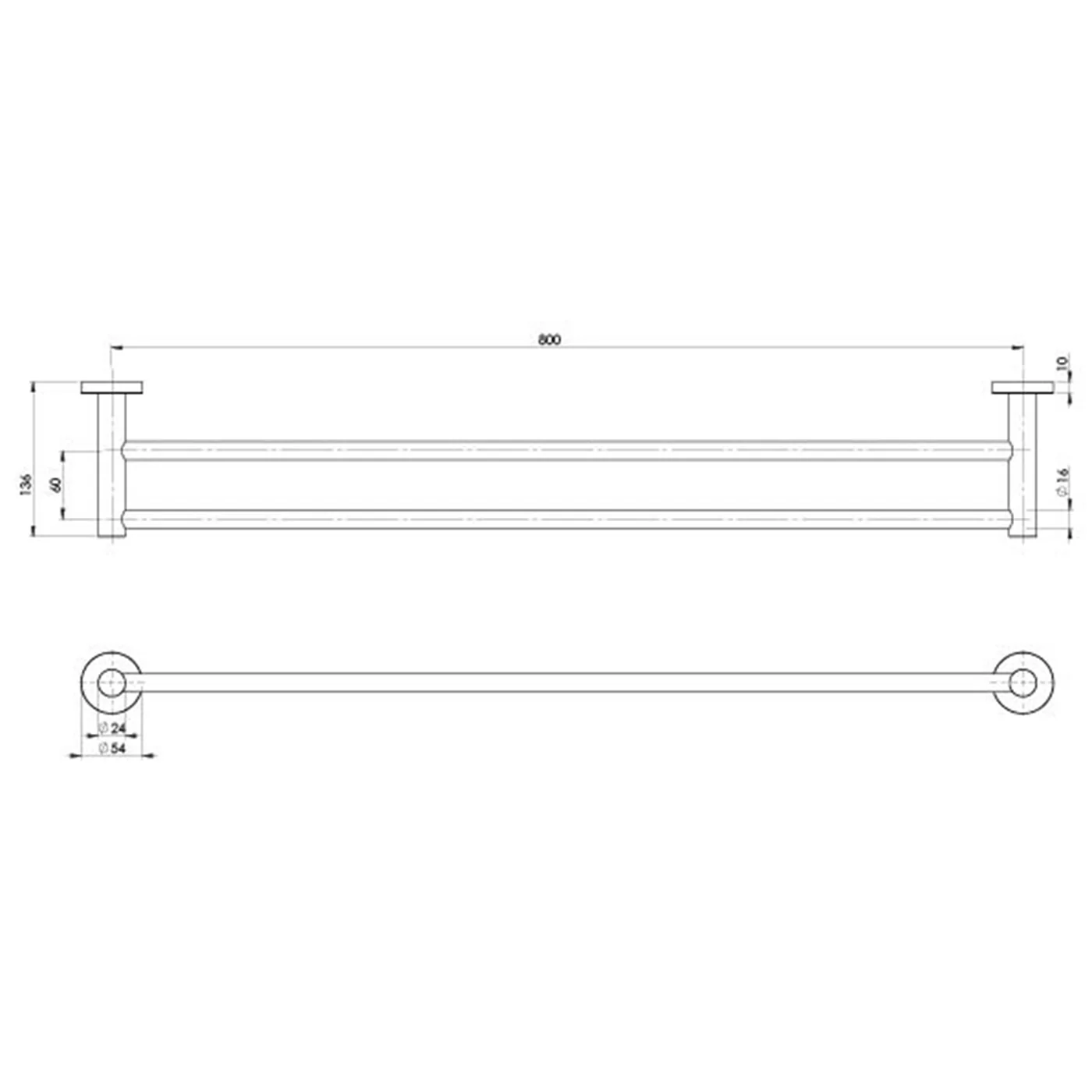 Radii Round Double Towel Rail 600-800mm - Image 6