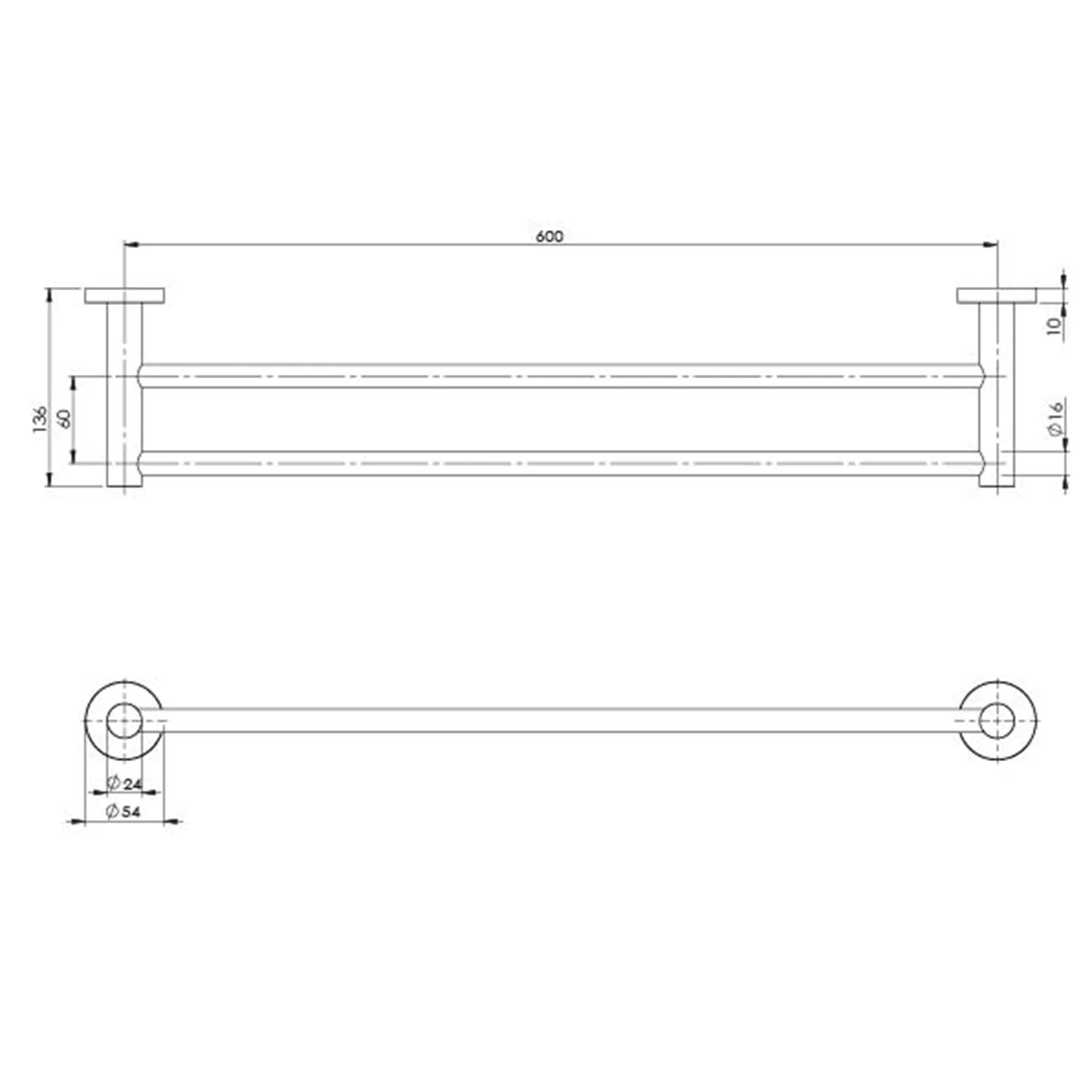 Radii Round Double Towel Rail 600-800mm - Image 8