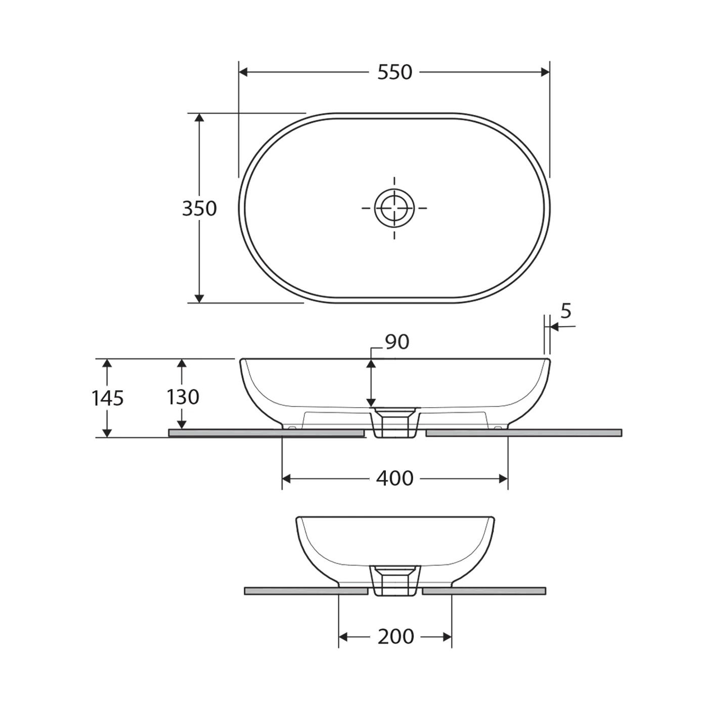 RAK Oval Above Counter Ceramic Basin 550x350mm - Image 3