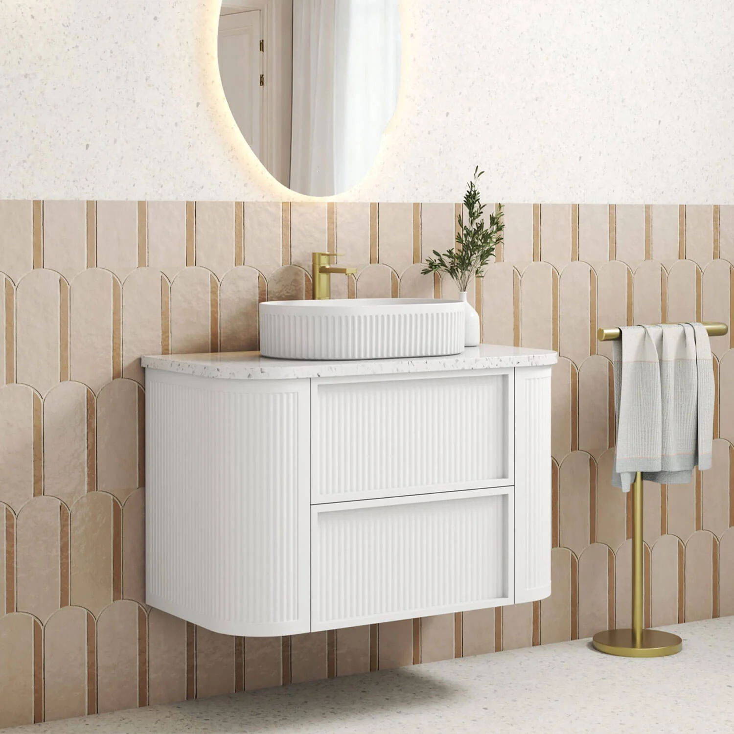 Ramee Curved Fluted Wall Hung Vanity - Image 3