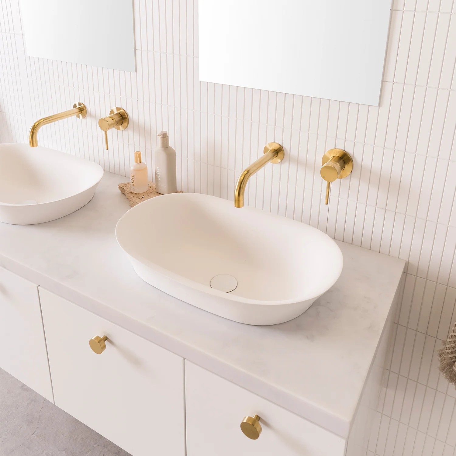 Rise Inset Oval Cast Marble Basin 560x360mm - Image 2