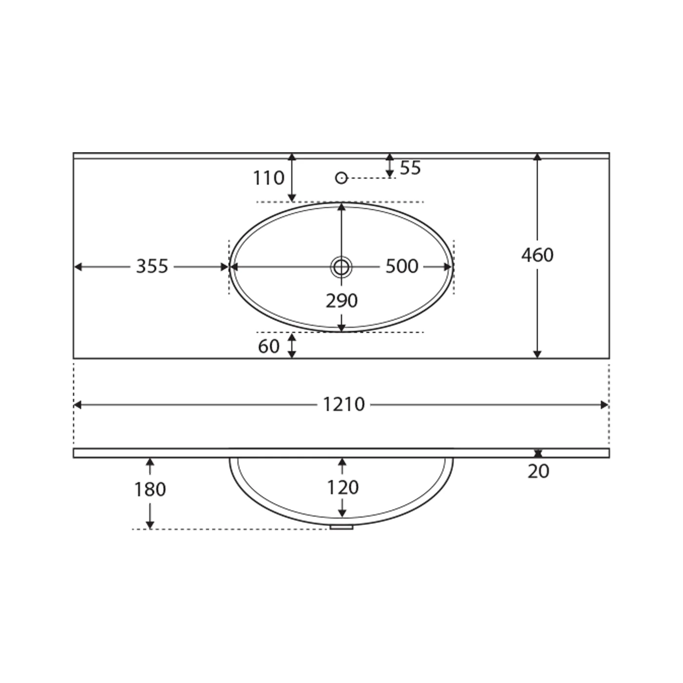 Rotondo Oval Ceramic Benchtop with Taphole - Image 8