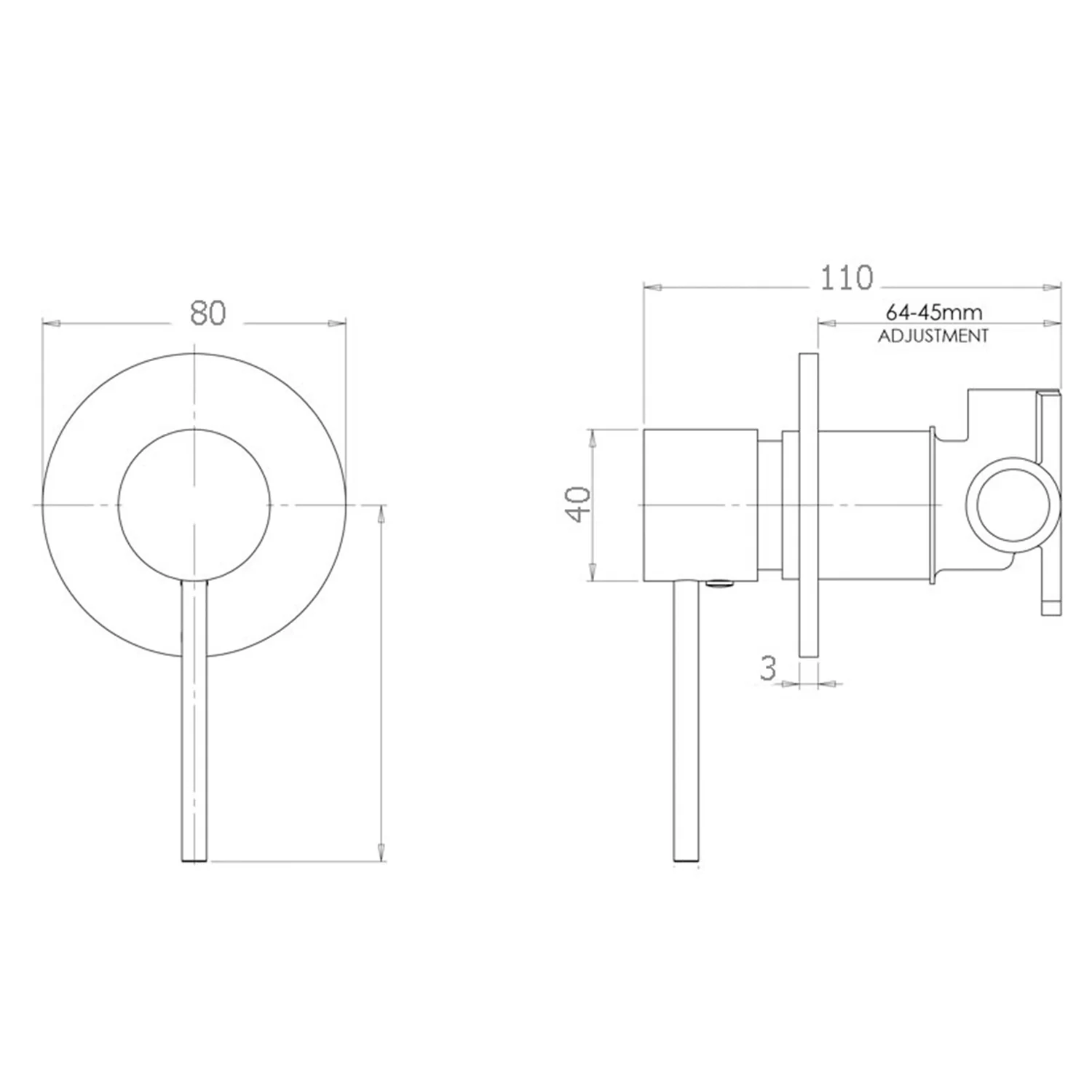 Rund Bathroom Pin Handle Shower Wall Mixer - Image 4