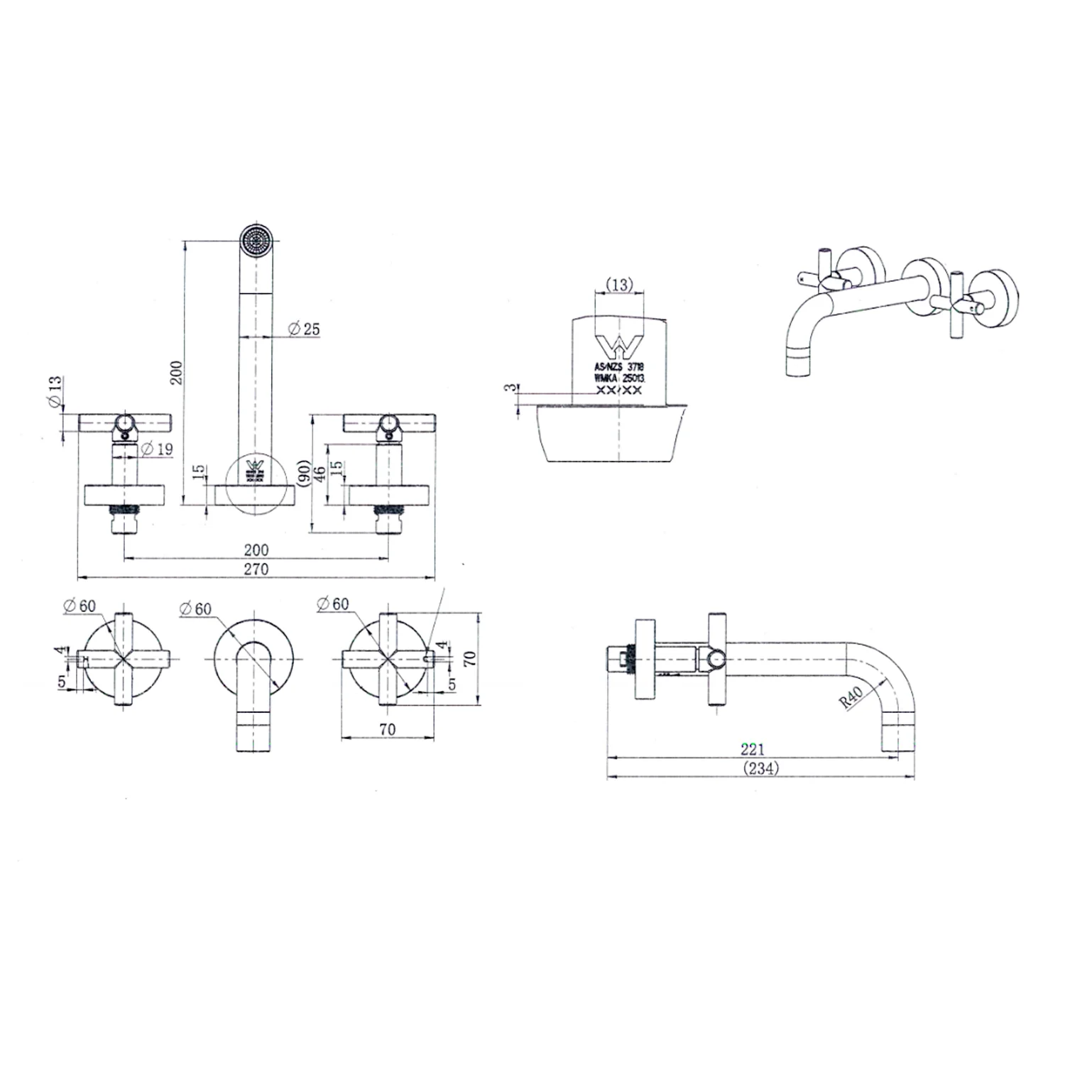 Ryker Cross Handle Assembly Tap Set - Image 7