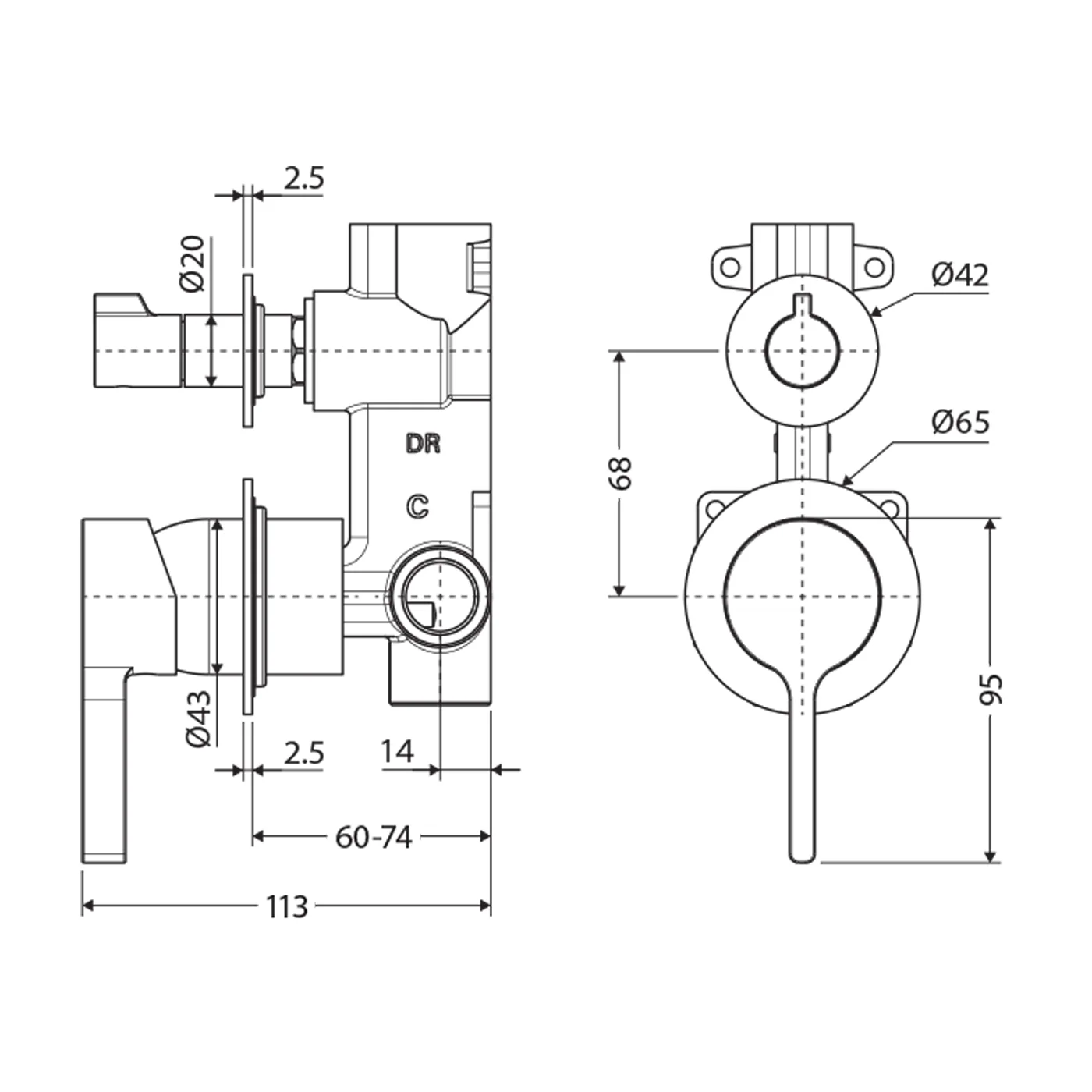 Sansa Slim Diverter Shower Wall Mixer - Image 6
