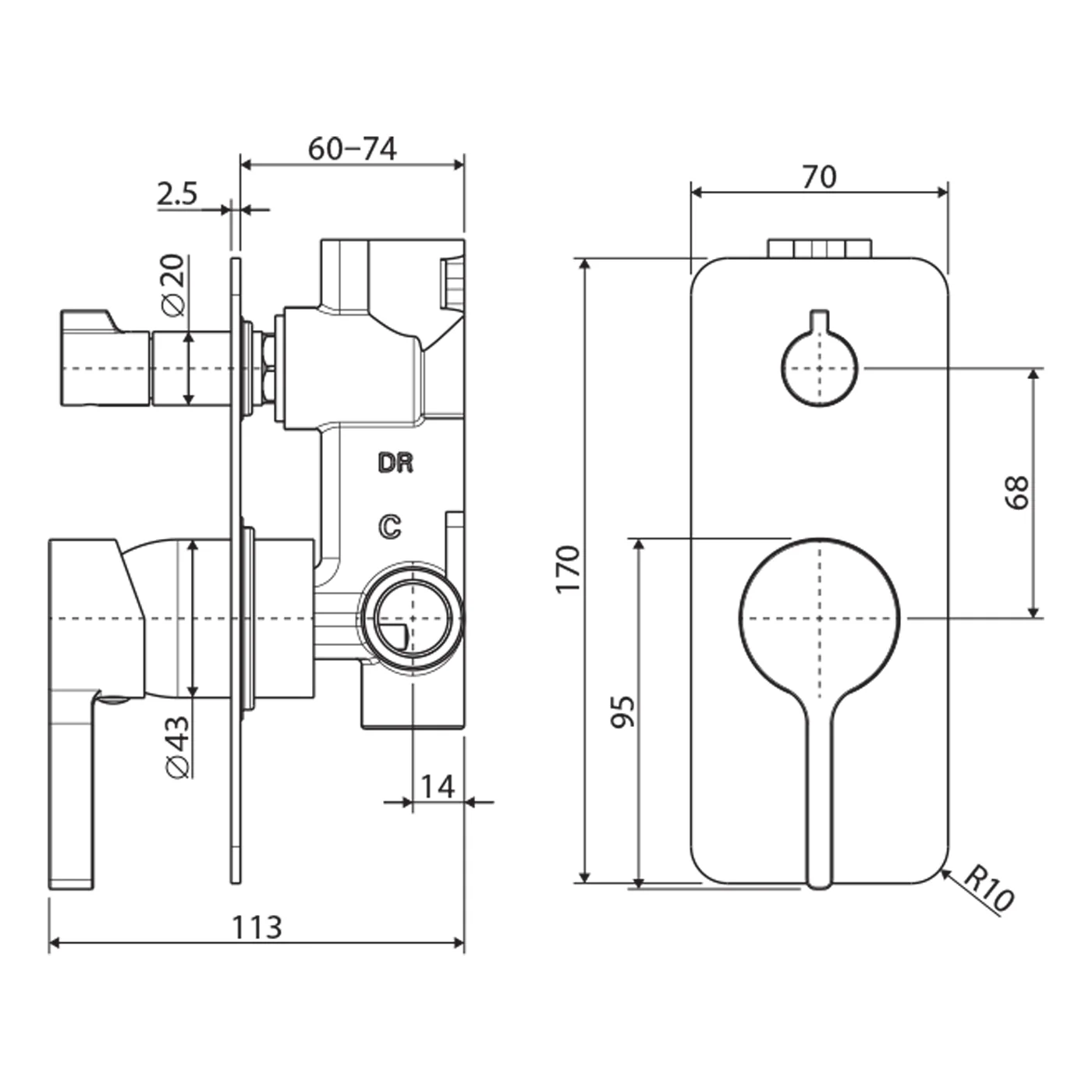 Sansa Slim Diverter Shower Wall Mixer Long Backplate - Image 6