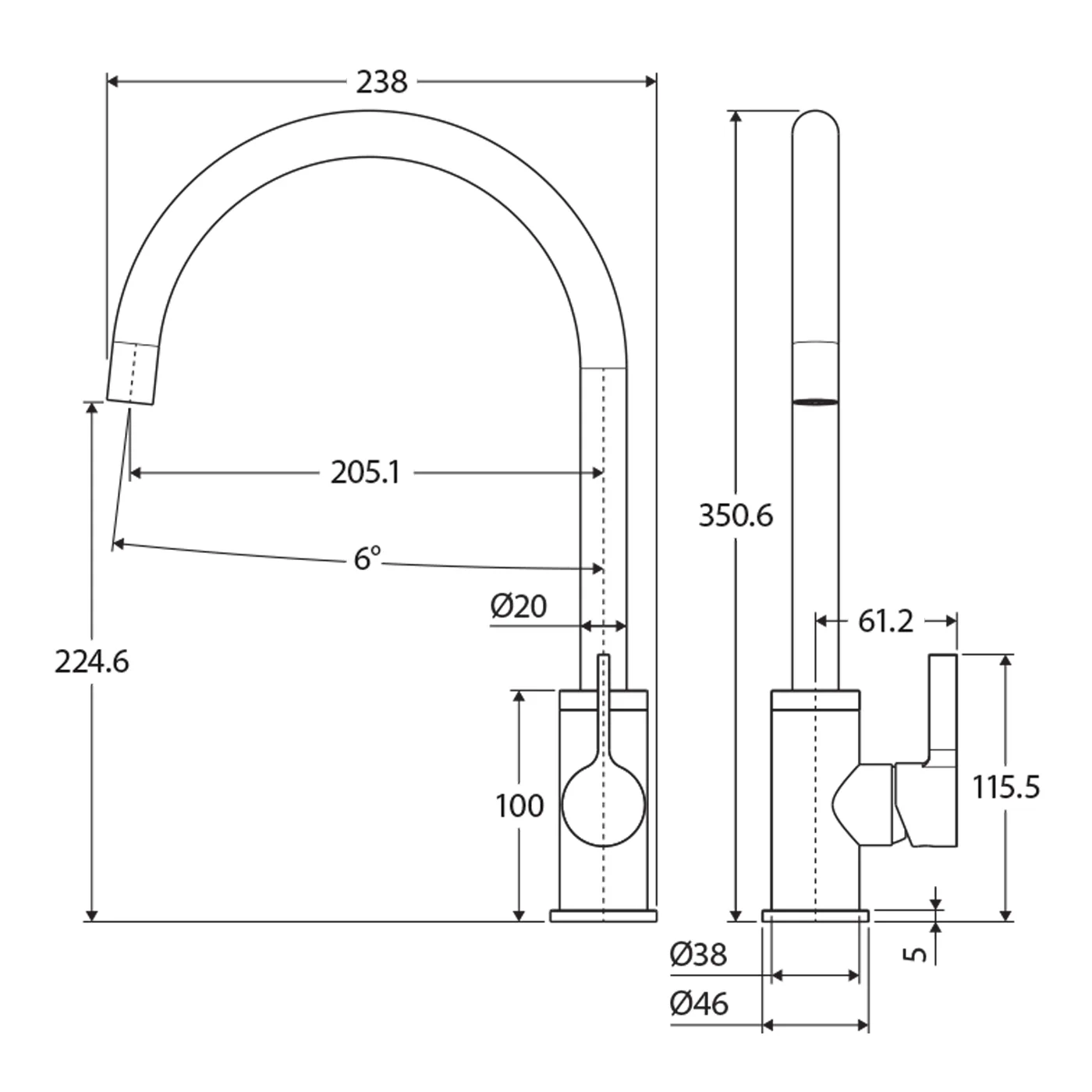 Sansa Slim Gooseneck Sink Mixer - Image 6