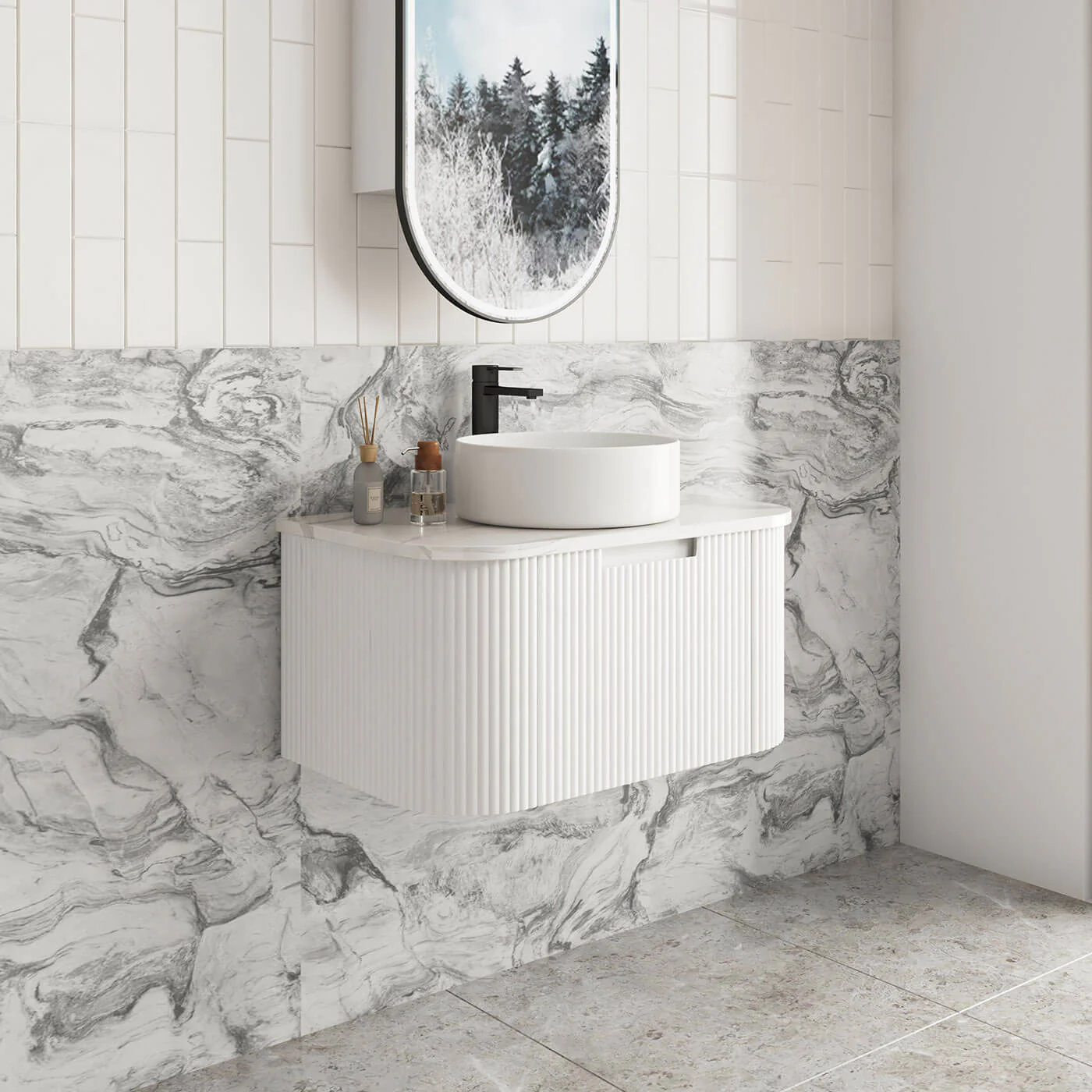 Savio Matte White Curved Wall Hung Vanity - Image 2