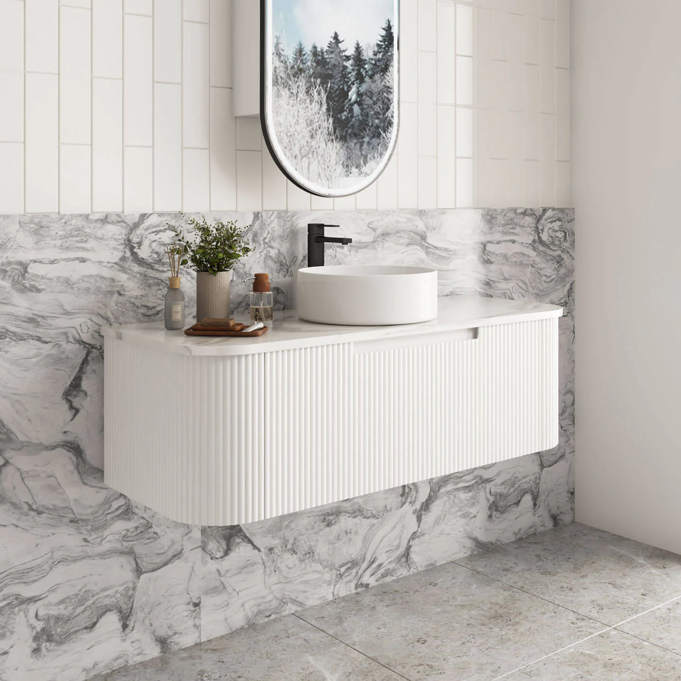 Savio Matte White Curved Wall Hung Vanity - Image 3