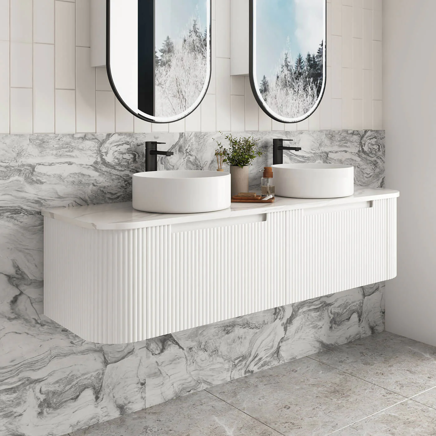 Savio Matte White Curved Wall Hung Vanity - Image 4