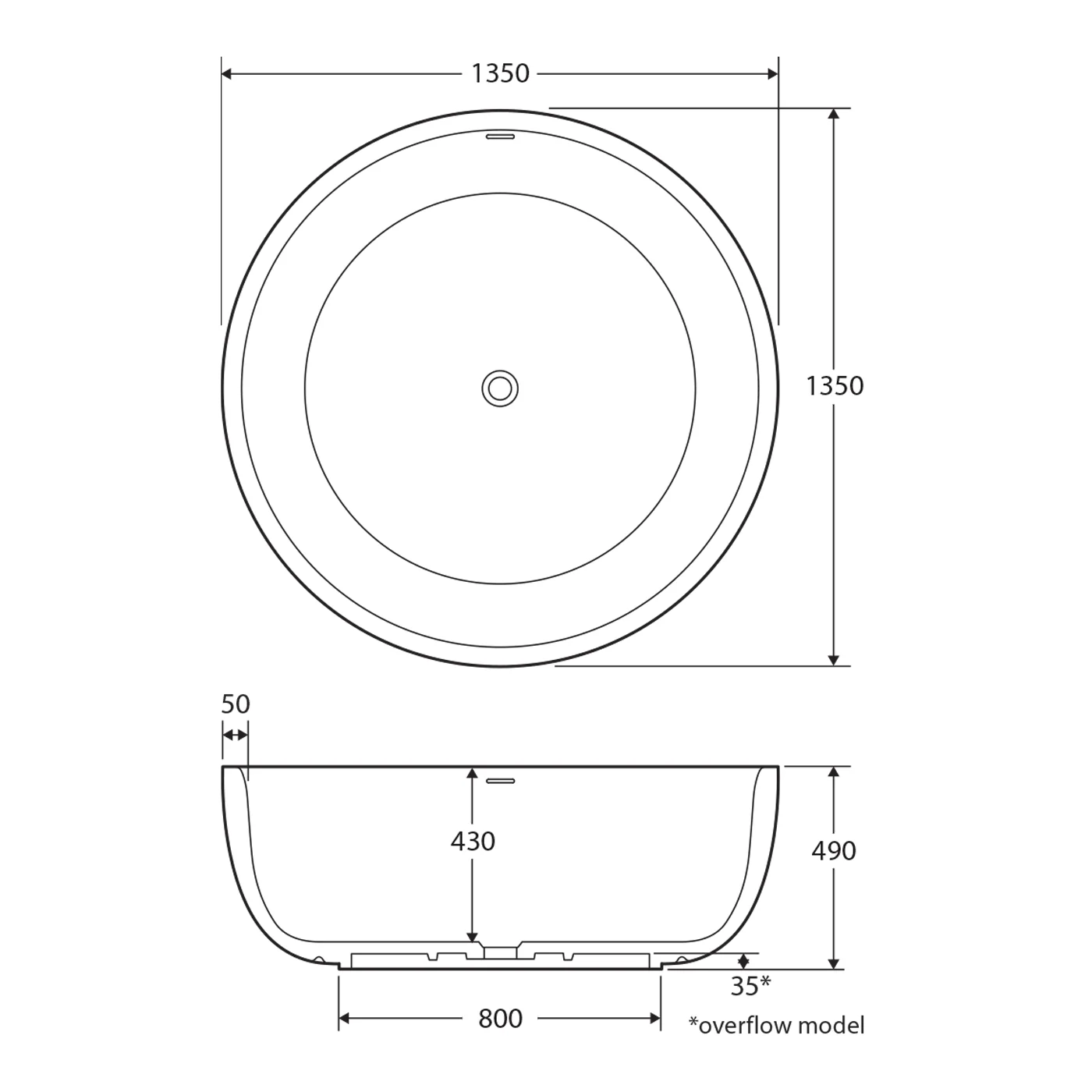 Shinto Round Freestanding Cast Stone Bathtub 1390mm - Image 3