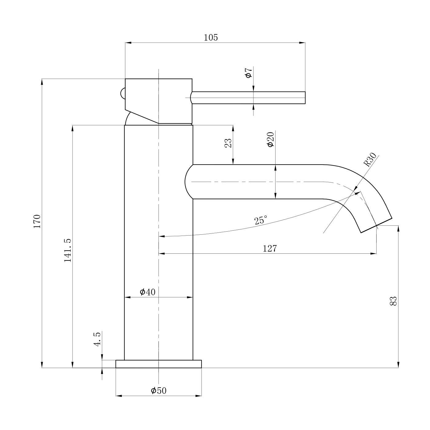 Slimline Curved Stainless Steel Short Basin Mixer - Image 6