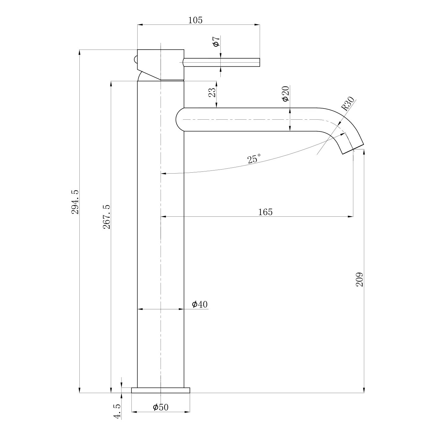 Slimline Curved Stainless Steel Tall Basin Mixer - Image 6