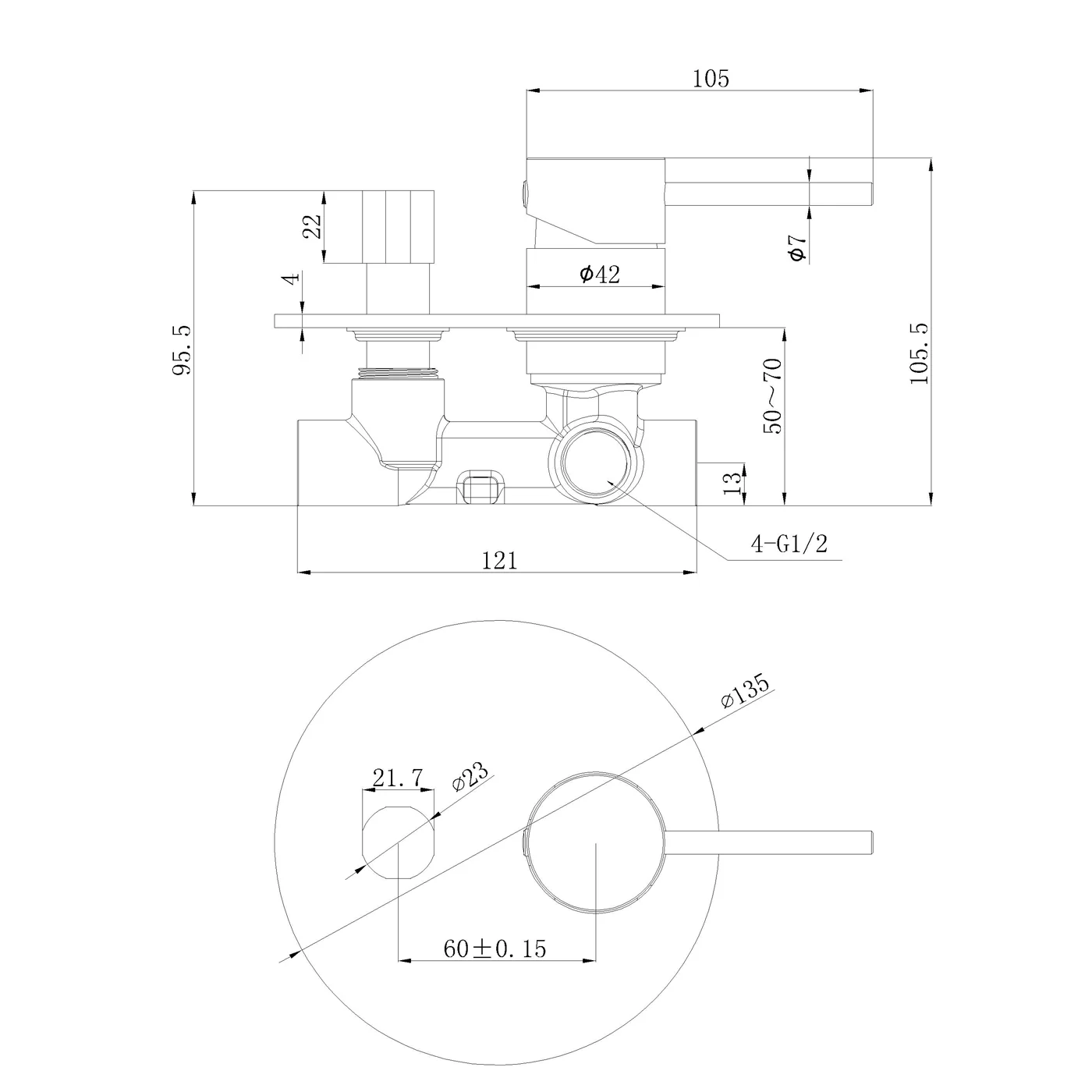 Slimline Stainless Steel Diverter Wall Mixer - Image 6