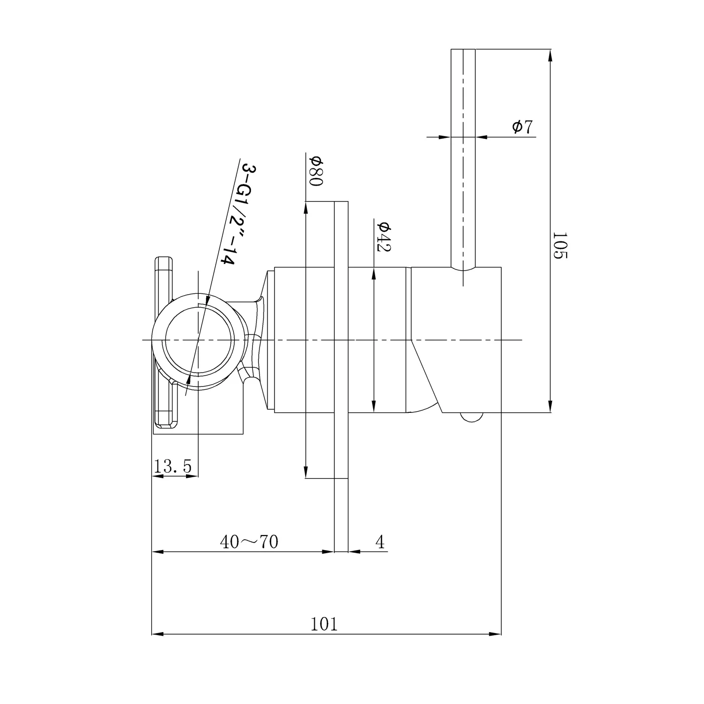 Slimline Stainless Steel Pin Lever Wall Mixer - Image 6