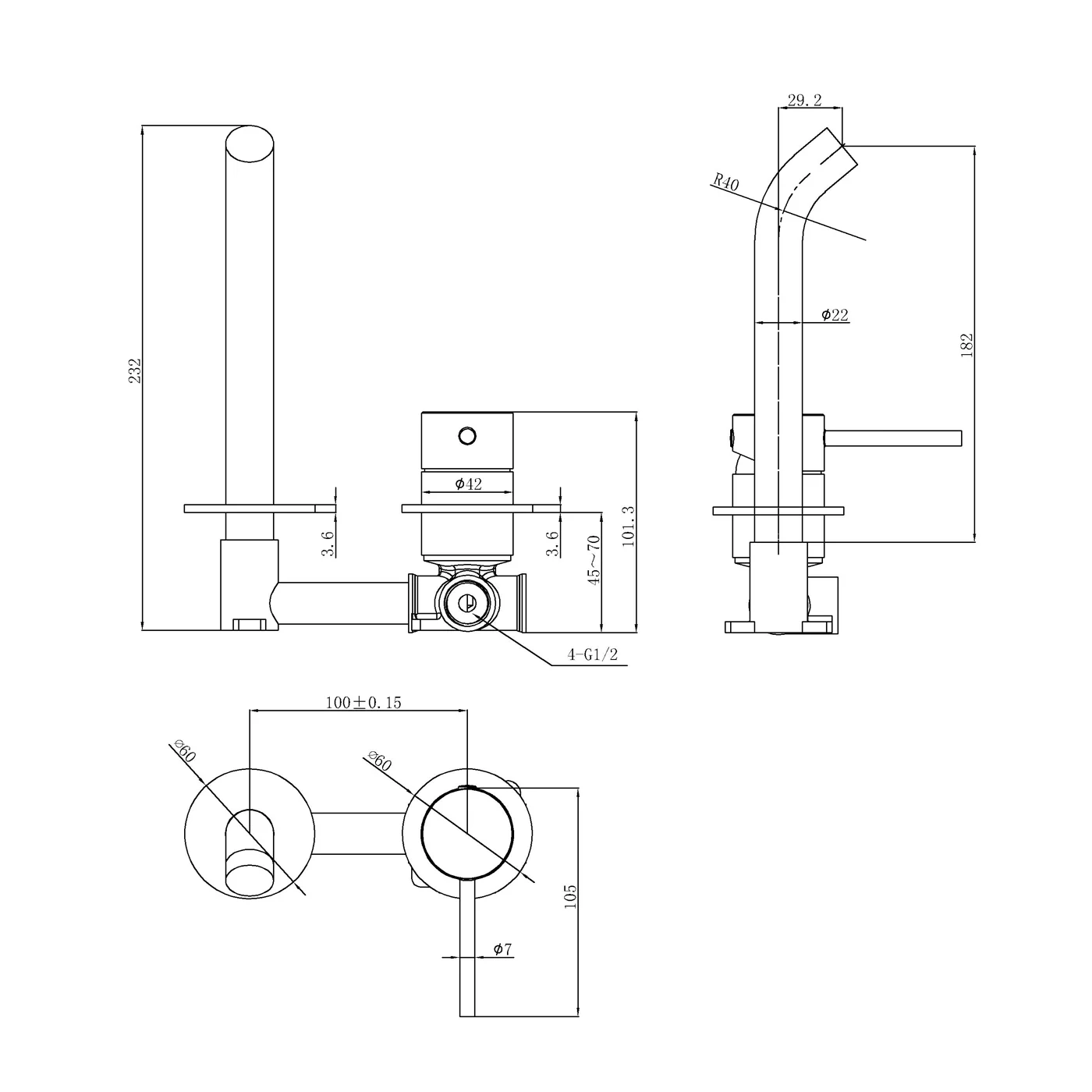 Slimline Stainless Steel Wall Mixer Set - Image 6