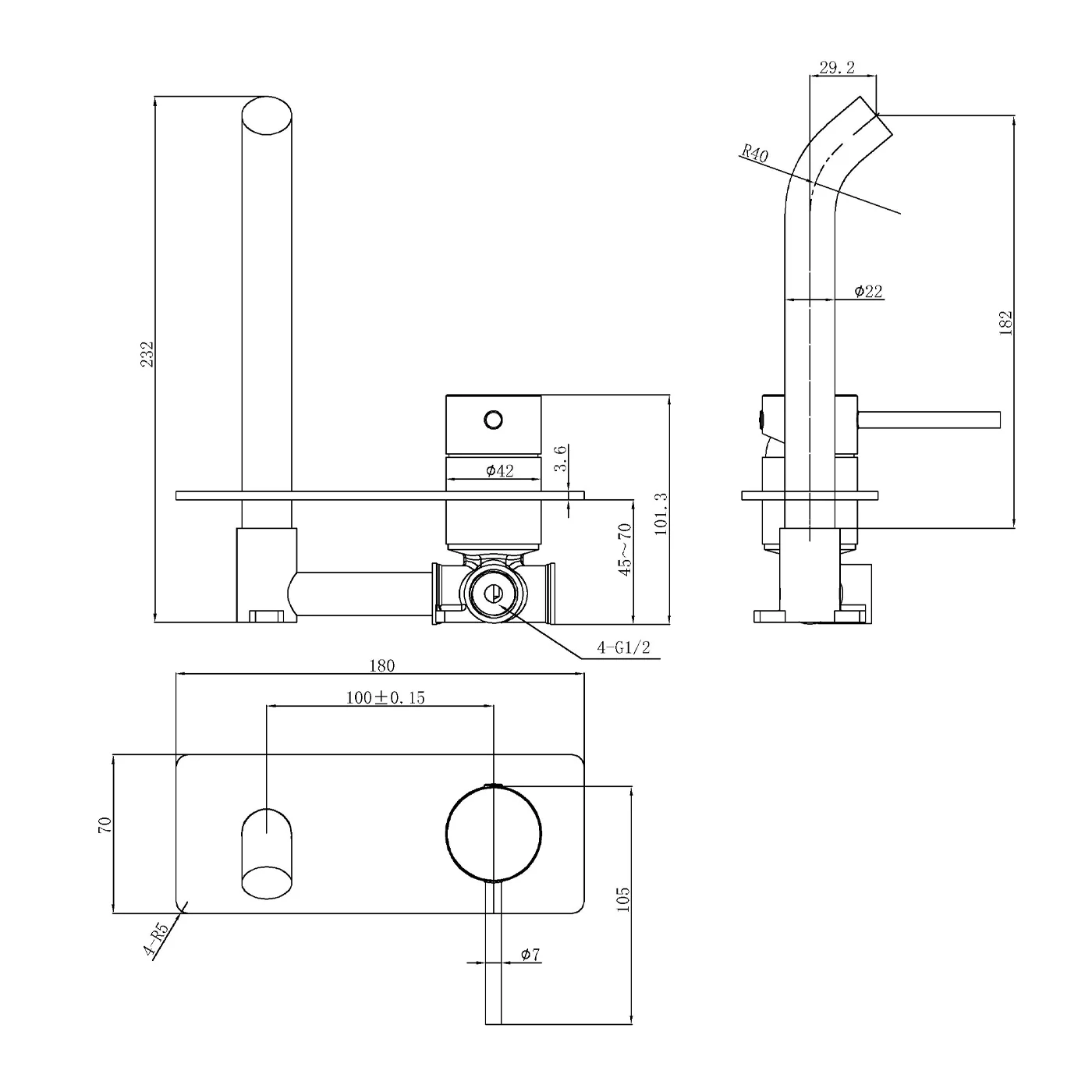 Slimline Stainless Steel Wall Mixer Set Single Backplate - Image 6