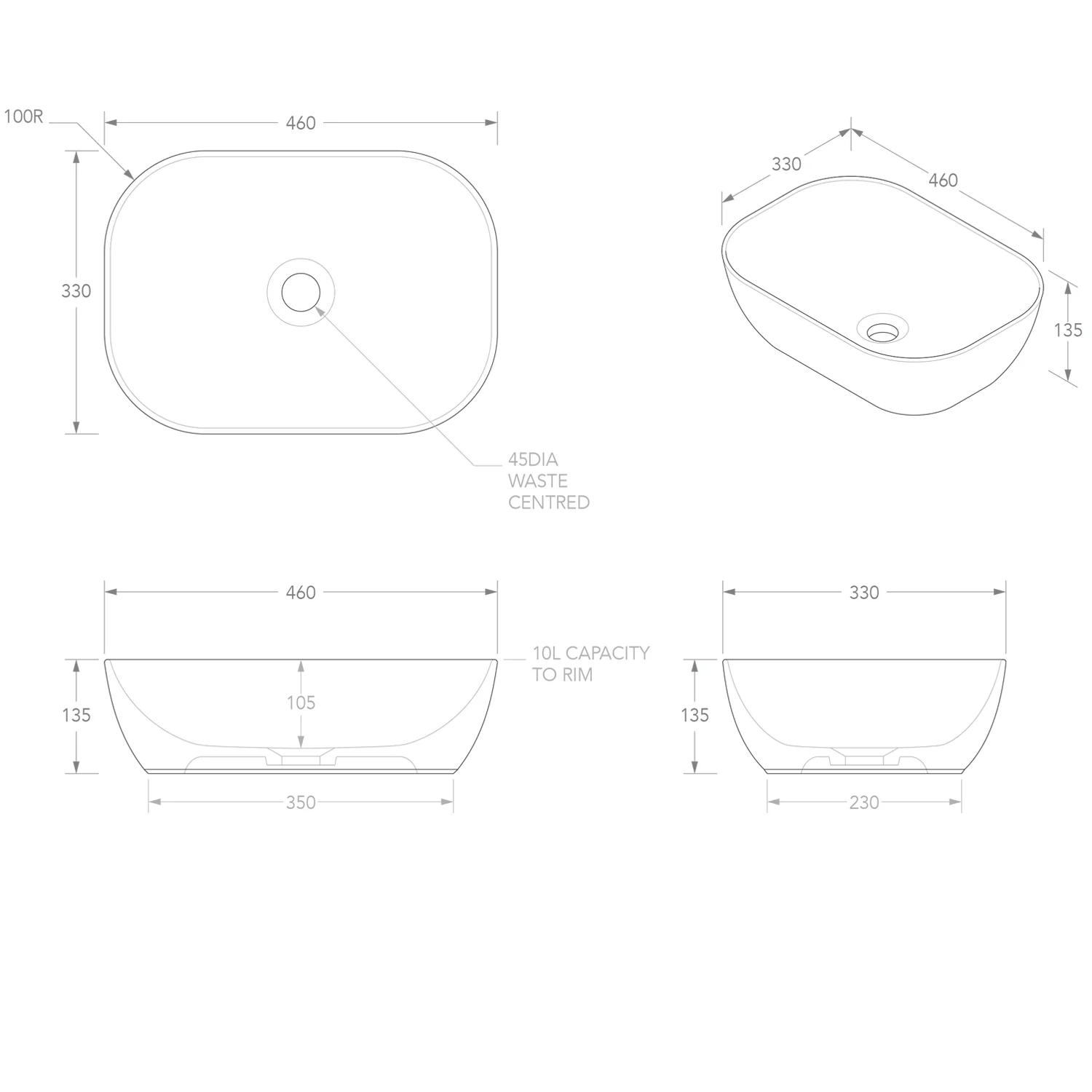 Stadium Curved Rectangular Ceramic Basin 460x330mm - Image 4