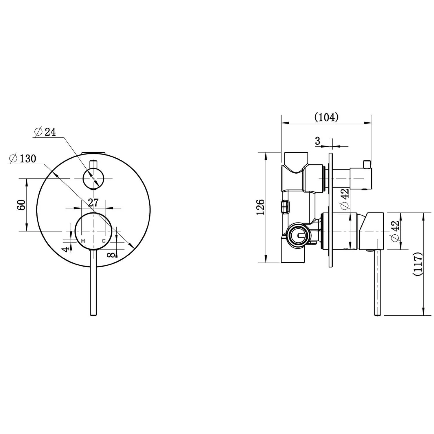 Star Pin Handle Diverter Wall Mixer - Image 9