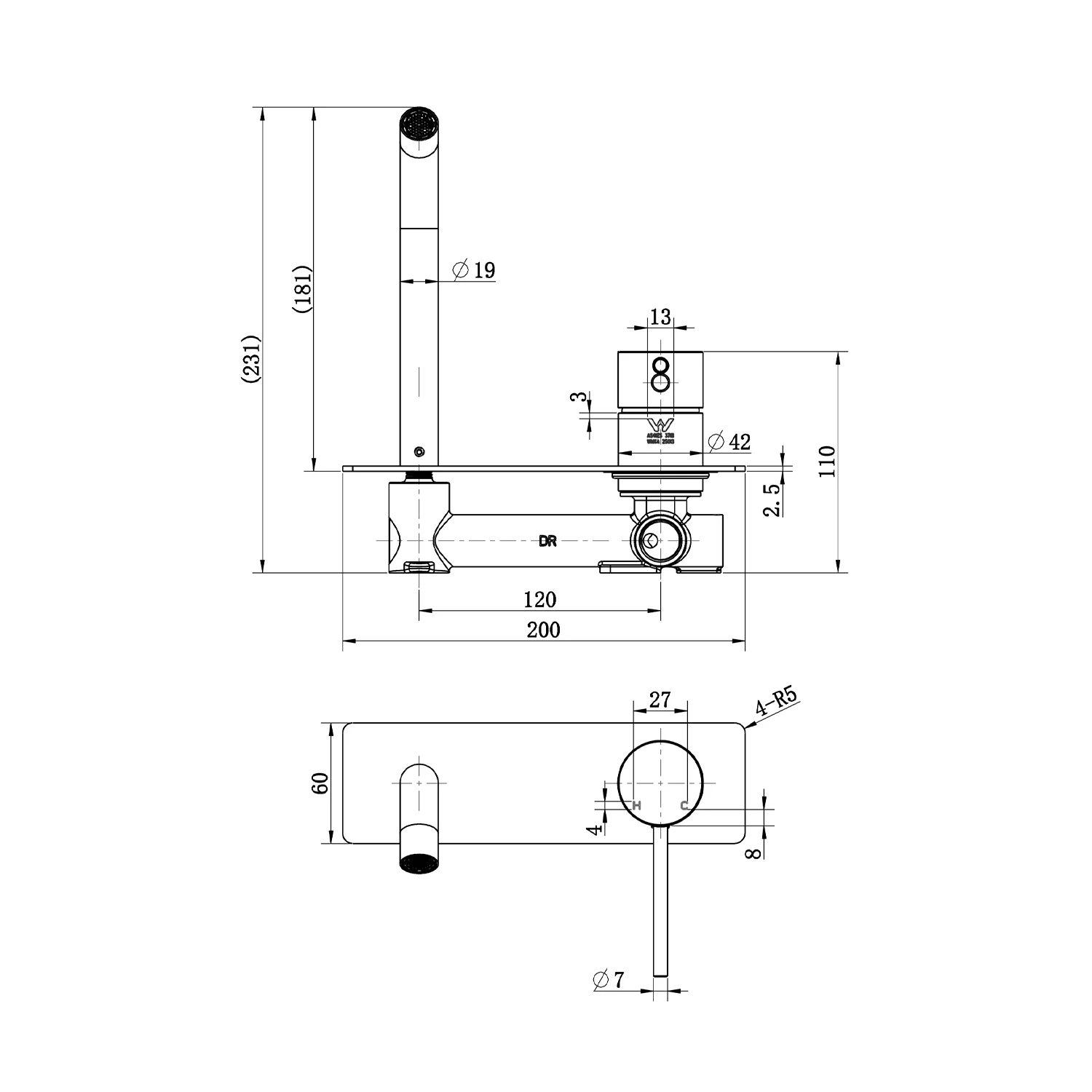 Star Pin Lever Single Backplate Wall Mixer Set - Image 9