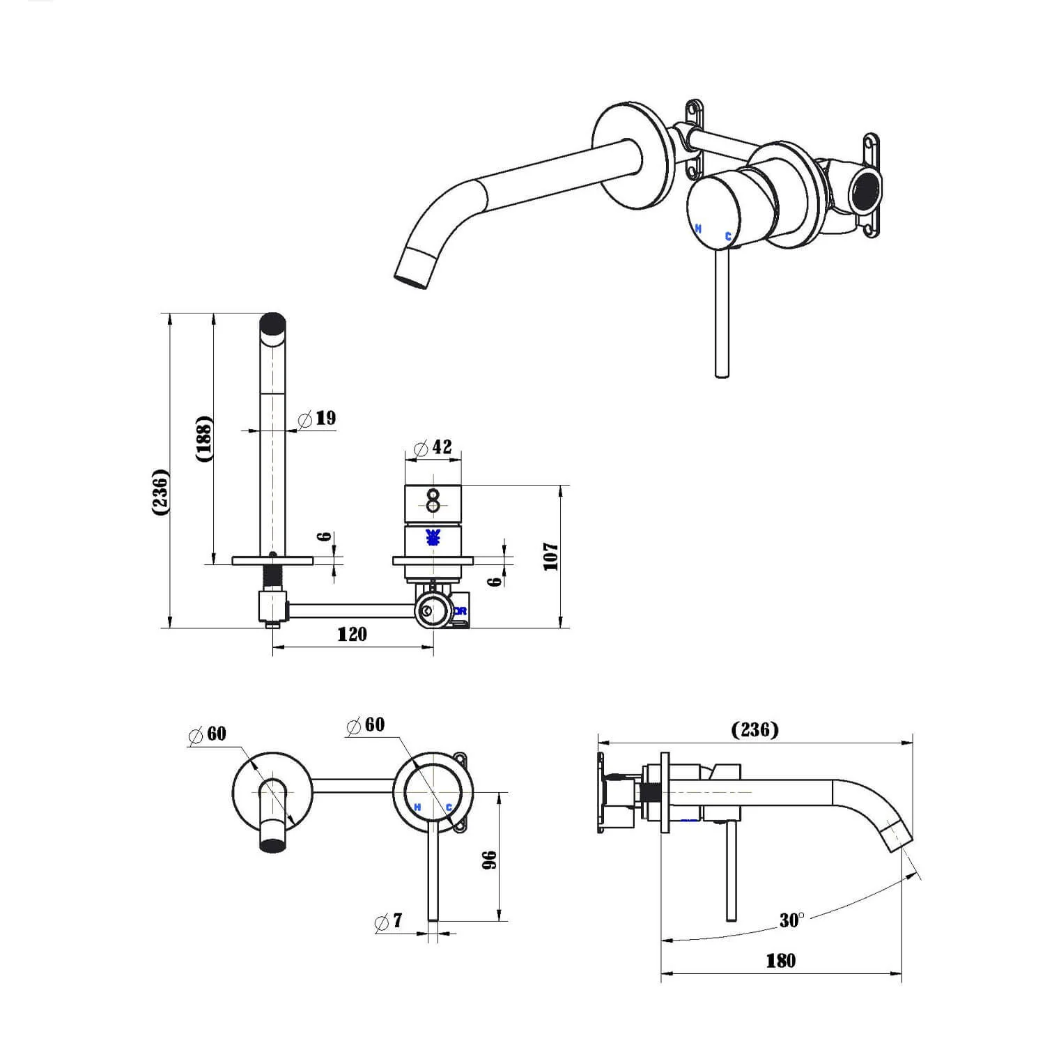 Star Pin Lever Wall Mixer Set - Image 9