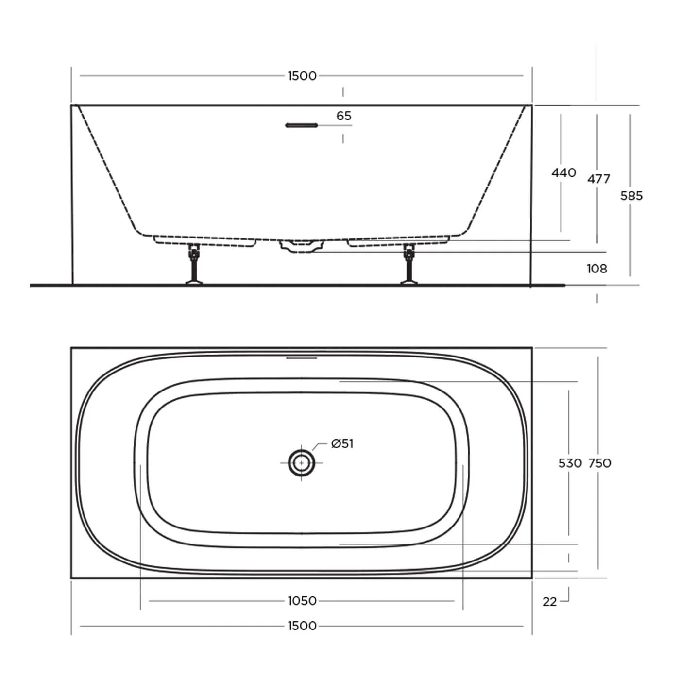 Studio Square Freestanding Overflow Bathtub - Image 4
