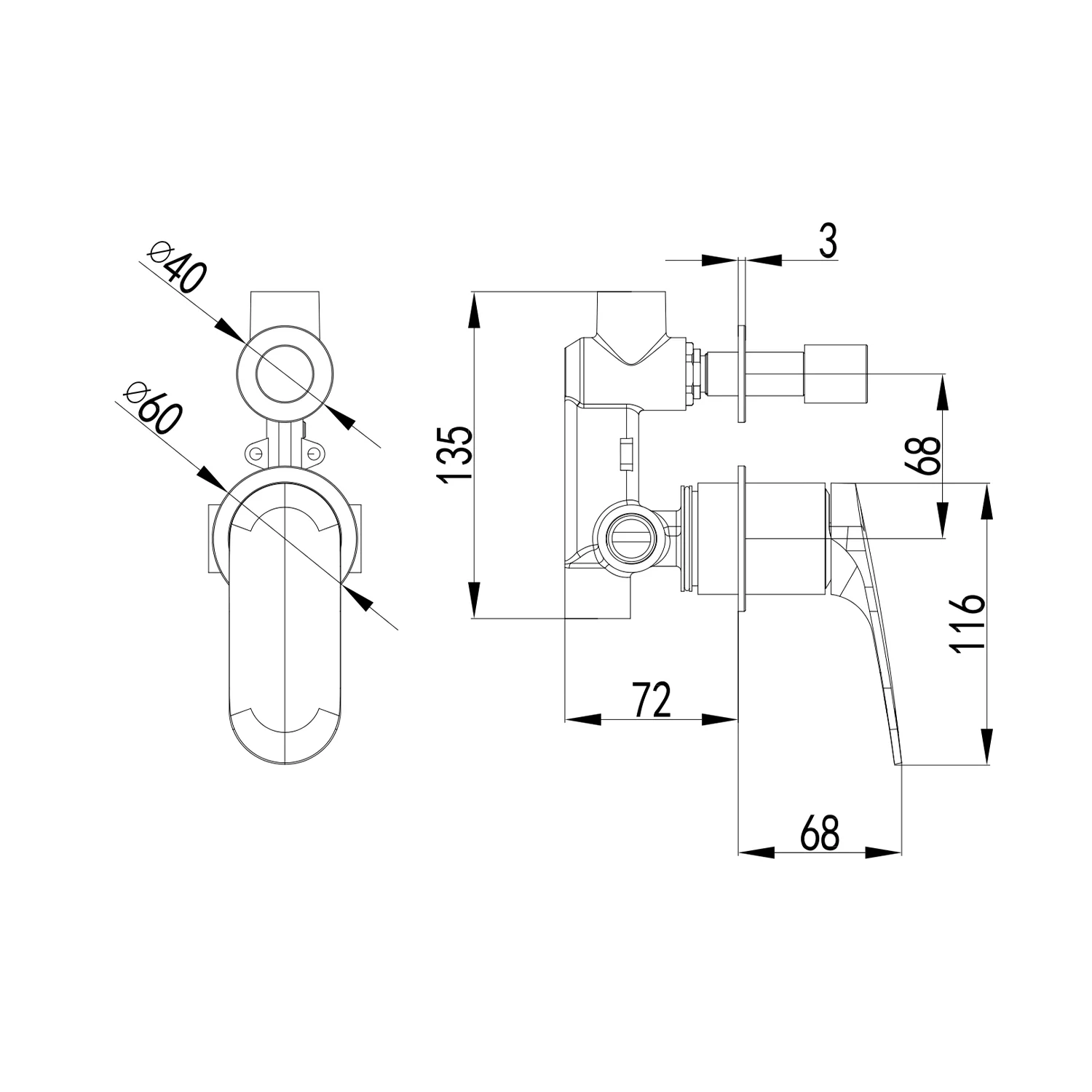 Sulu Brass Diverter Wall Mixer - Image 6
