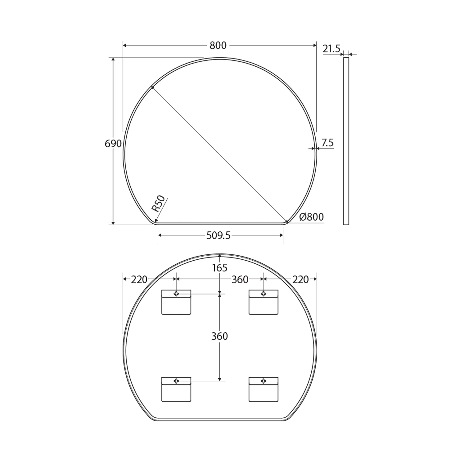 Sunrise Round Framed Glass Mirror 800x690mm - Image 10