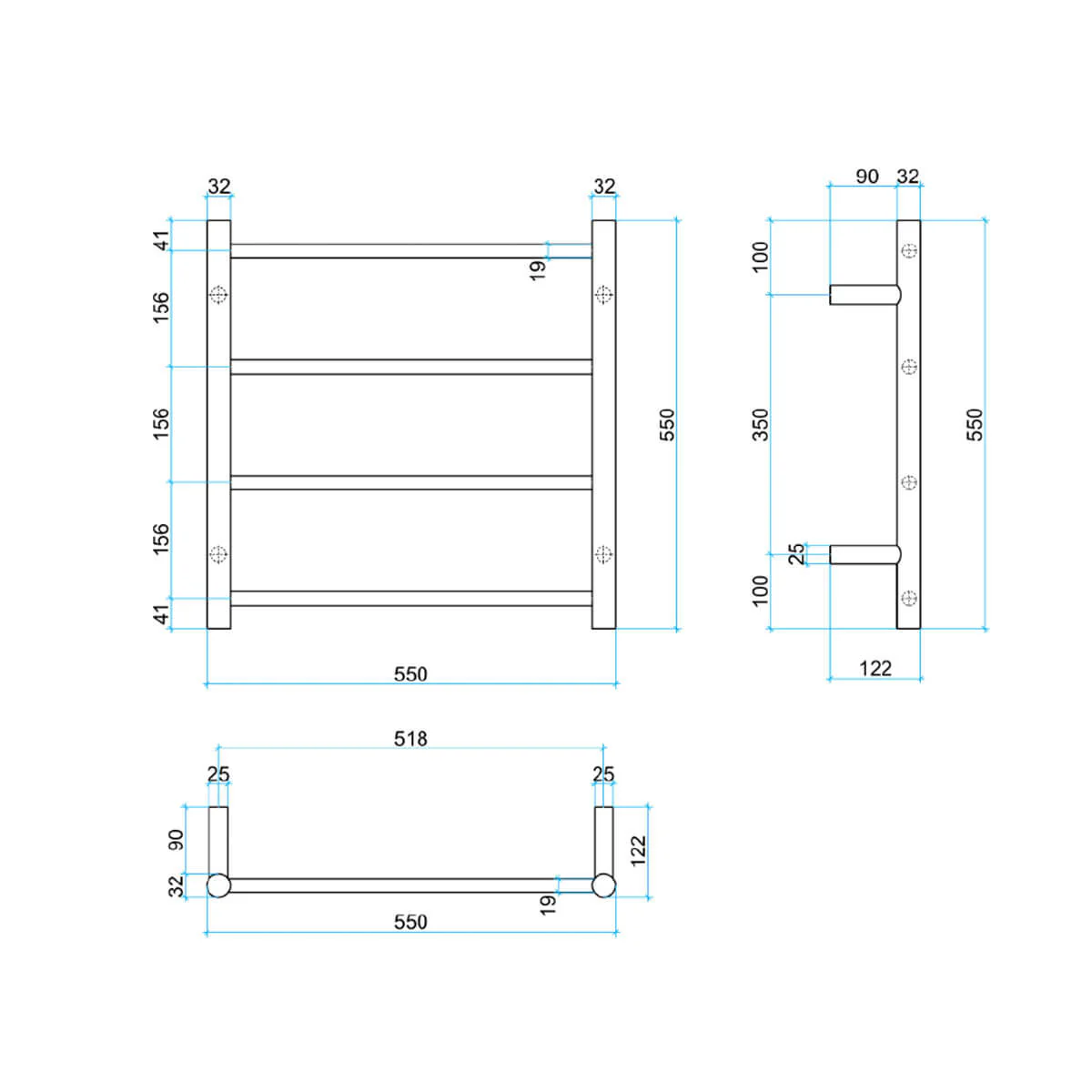 Thermorail 4 Bar Round 240V Heated Towel Rack 550x550mm - Image 7