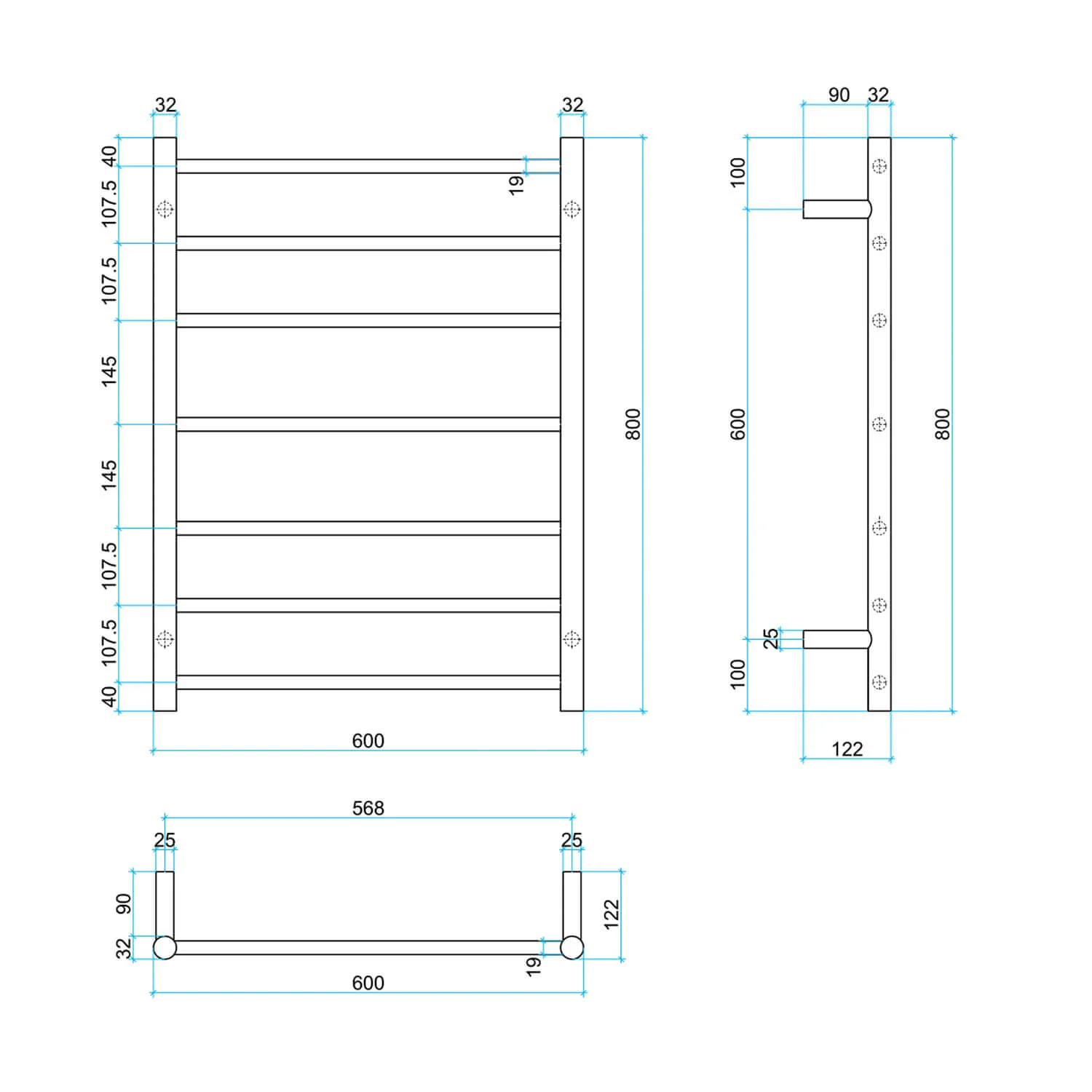 Thermorail Low Voltage 12V Heated Towel Rack 600x800mm - Image 4